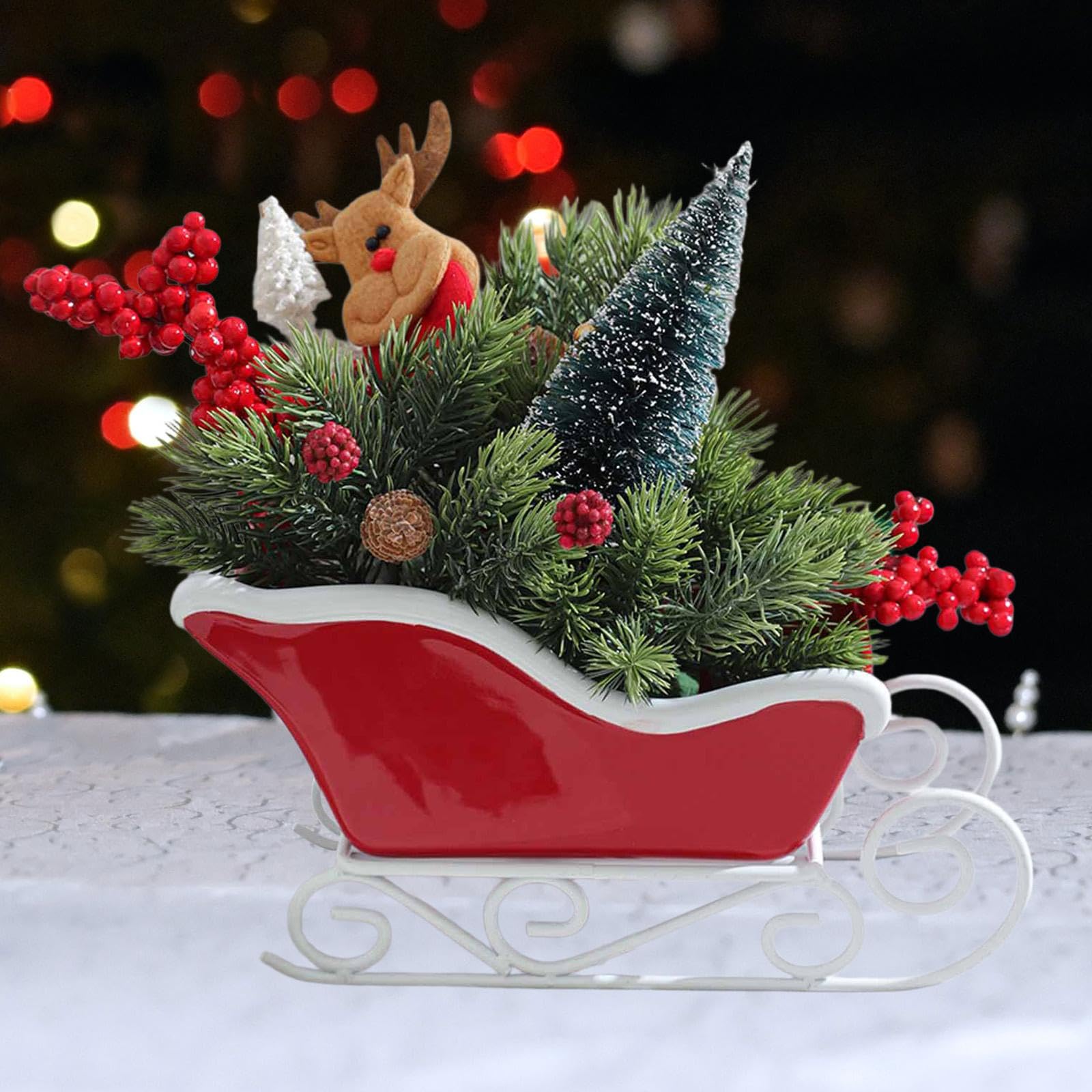 HQHYGM Świąteczne sanie Ozdoba ół, do przechowywania Organizer biurko Zaopatrzenie firm Kosz w kształcie sań Miska cukierki na prezent Xmas Home, zielony
