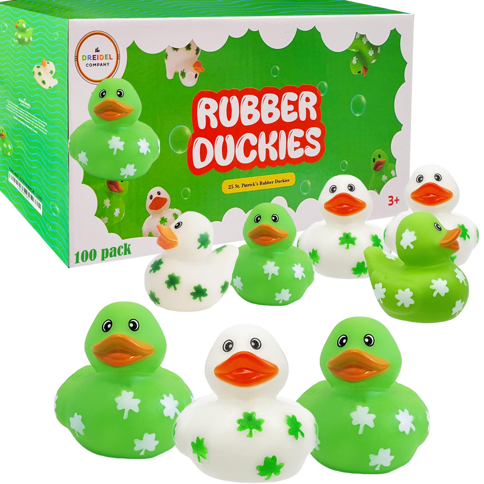 The Dreidel Company St. Patrick's Holiday Rubber Duck Toy Duckies for Kids, Bath Birthday Gifts Baby Showers Summer Beach and Pool Activity, 2" (100-