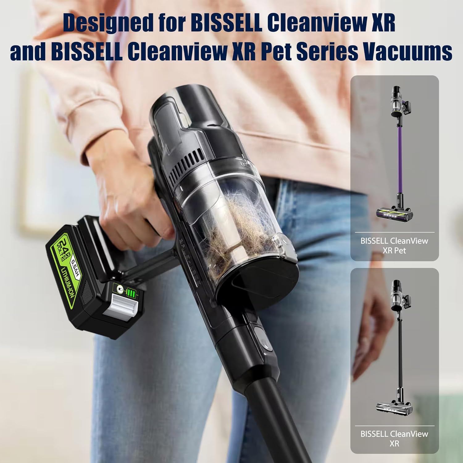 6.5Ah Replacement for Bissell 24V Battery | 3X Longer Runtime vs OEM | Full Cleanview XR & XR Pet Series Compatibility 3789U 3797V | 3-Year Warranty | LED Power Indicator