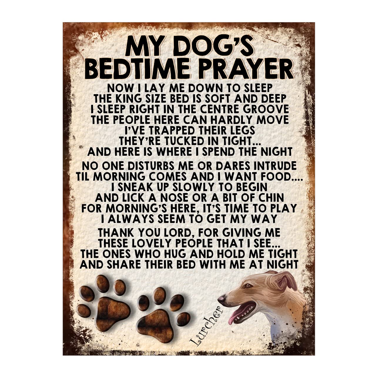My Dogs Bedtime Prayer Lurcher Dog Metal Sign,10x8in ref354dr
