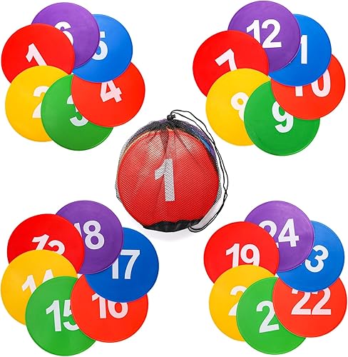 Miniatura 5 de Okllen Paquete de 24 marcadores de puntos de vinilo de polietileno, puntos de goma antideslizantes de 9 pulgadas, círculos de conos de campo plano