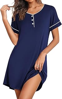 Women's Nightgowns Short Sleeve Nightshirt Soft Night Gown Ladies Nightdress Comfy Pajama Dress