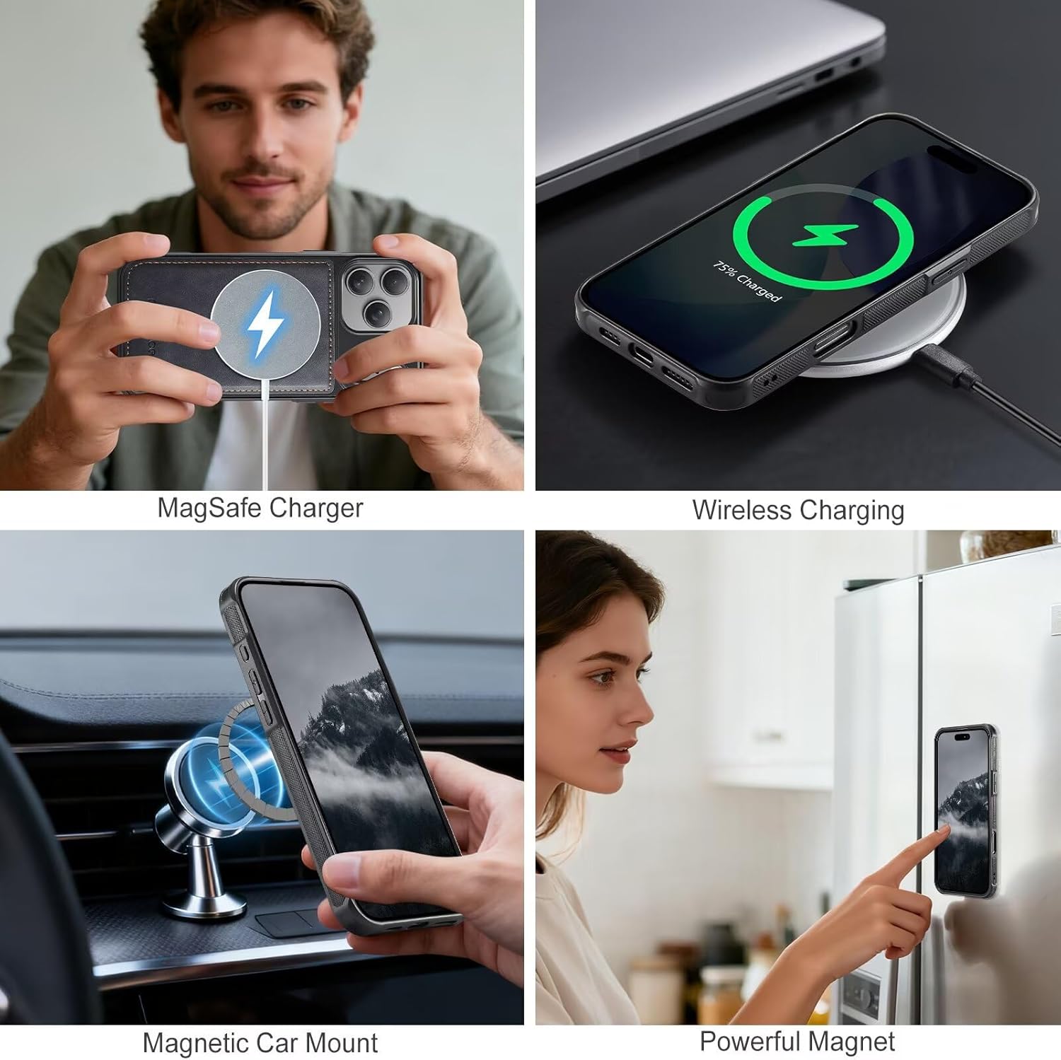 for iPhone 17 Pro Max Wallet Case Compatible with Magsafe, Cash Slots, Pocket, Magnetic Clasp, Kickstand, 2 in 1 Detachable, PU Leather Flip Shockproof Protective Cover for Women Men Black