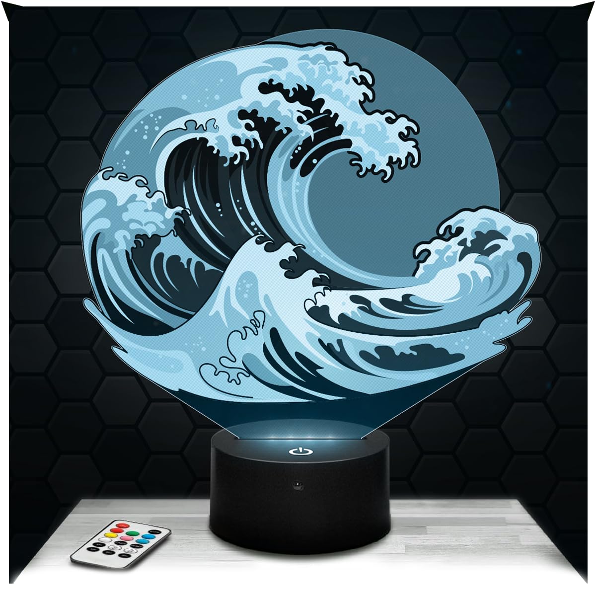 Lampephoto.fr - 3D Japanese Wave Lamp Japanese Wave Gift Japanese Painting, Touch LED Night Light, 3D Hologram Effect, Christmas Birthday Gift Idea for Boy or Girl
