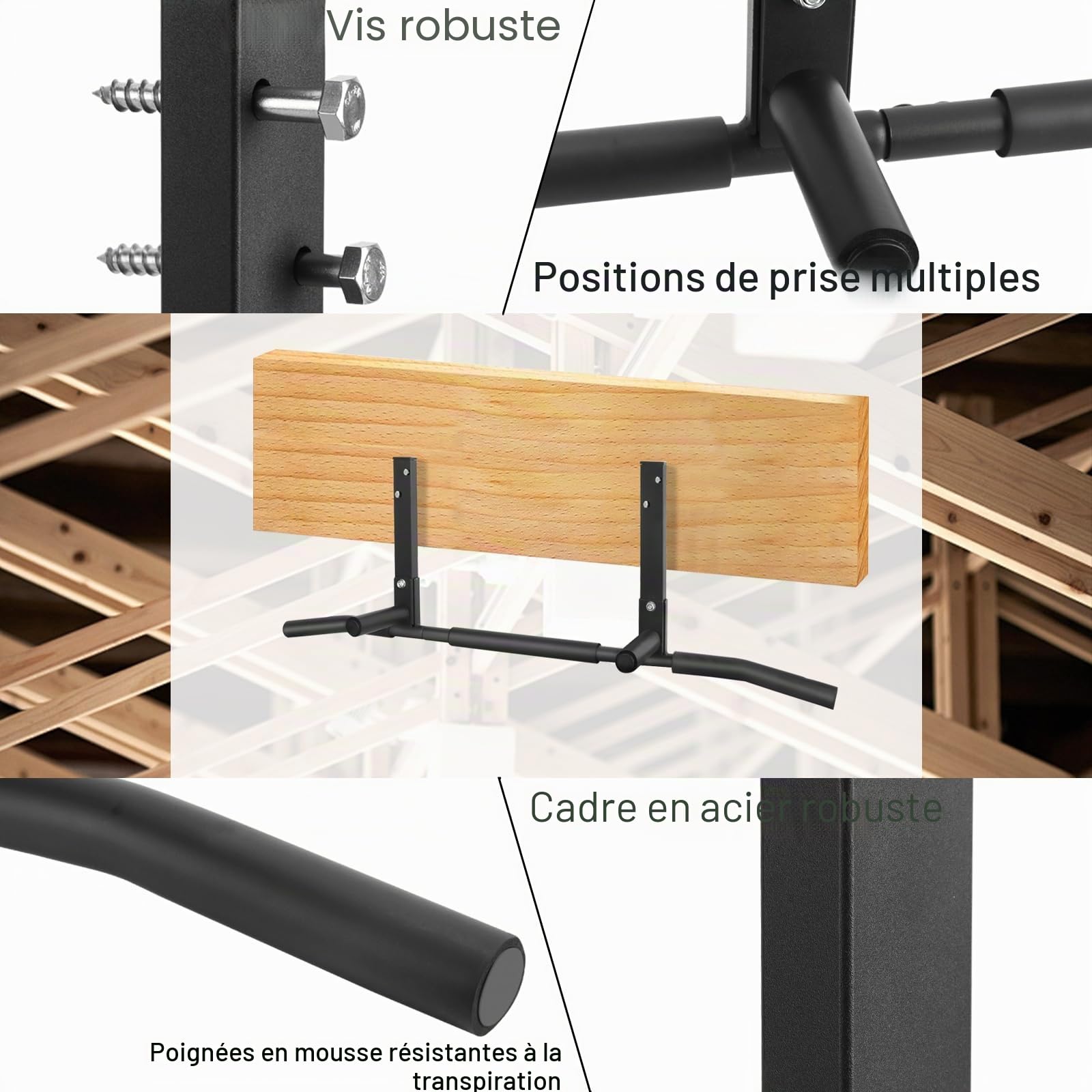 Barres de traction, montage mural, pour salle de gym à domicile, support d'entraînement multifonction en acier inoxydable