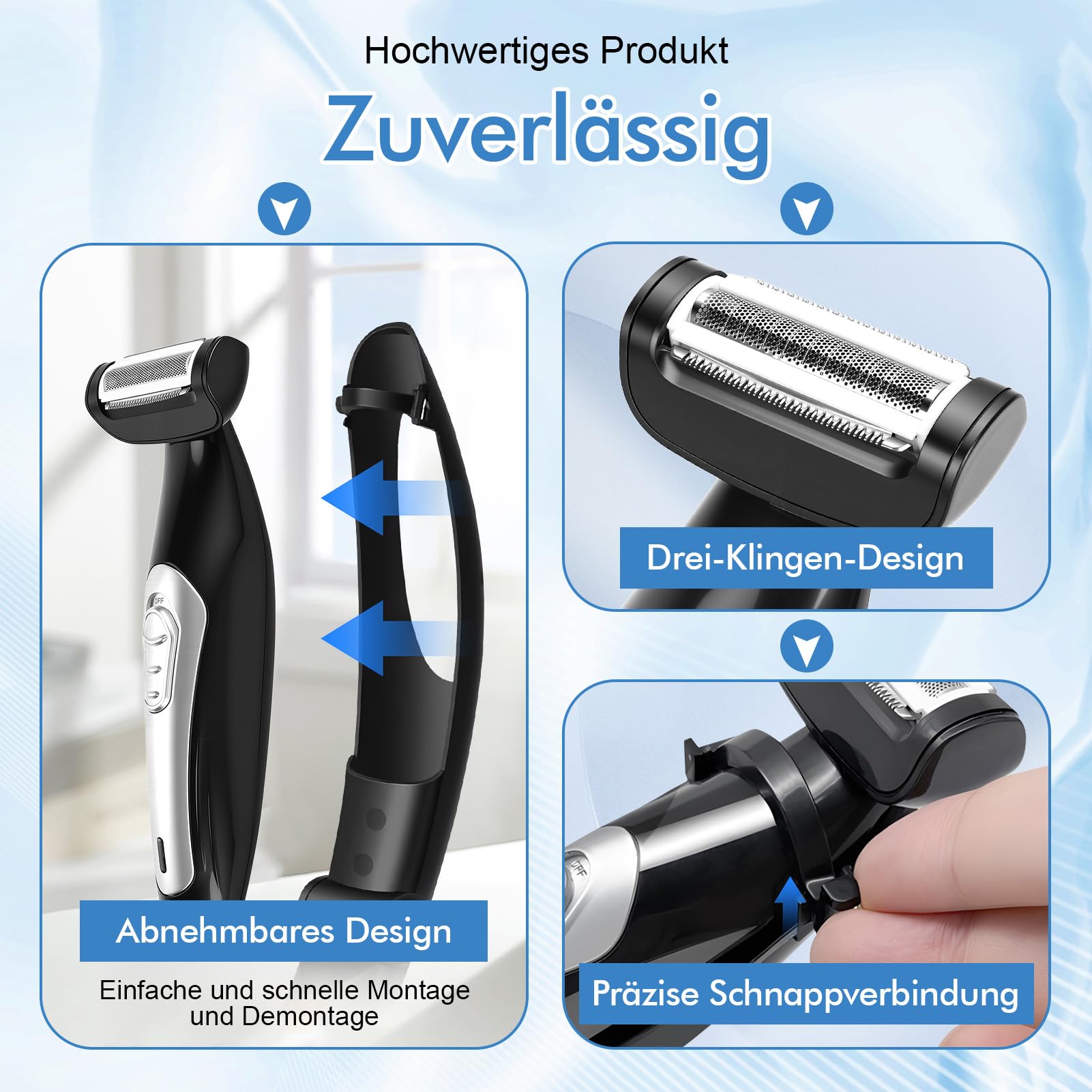 Rasoio per capelli da uomo con portata extra ampia, manico rimovibile e tecnologia Power Burst per rasatura bagnata e secca
