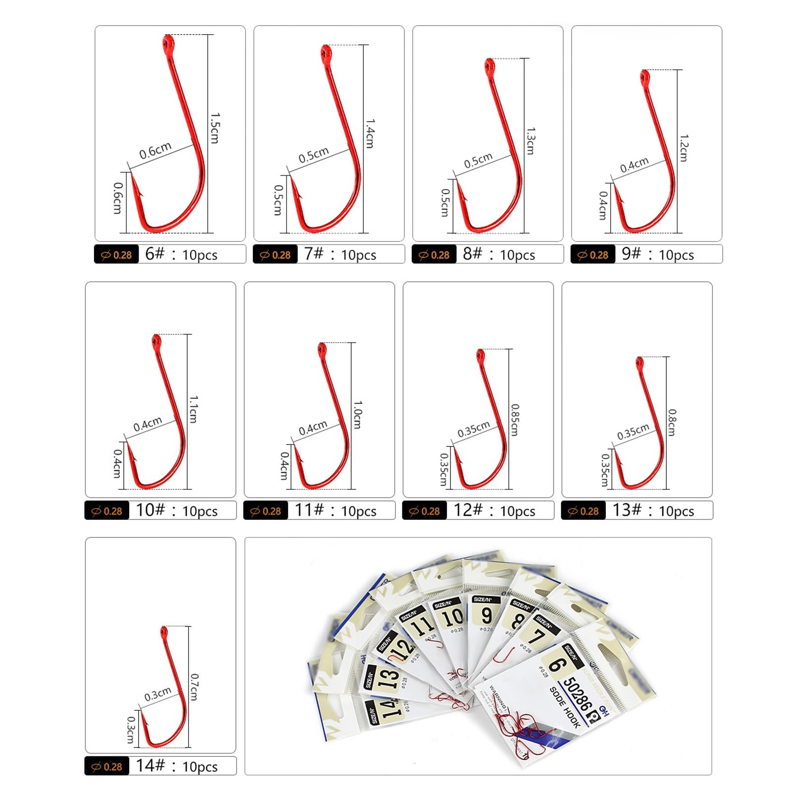 HARAY Gancho de Pesca 10 Uds. Anzuelos de Pesca de Carpa de Acero al Carbono con Anzuelo único de púas anillado con Ojo for Pescar Alicates de Pesca (Color : 14#)