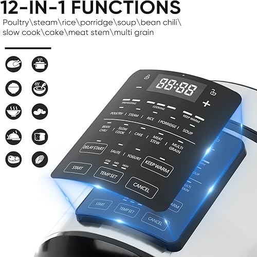 Miniatura 3 de DUMOS Olla de presión eléctrica 12 en 1 de 5.67 L de acero inoxidable multifuncional eléctrica para presión, arroz, vaporizador, yogurtera, cocción