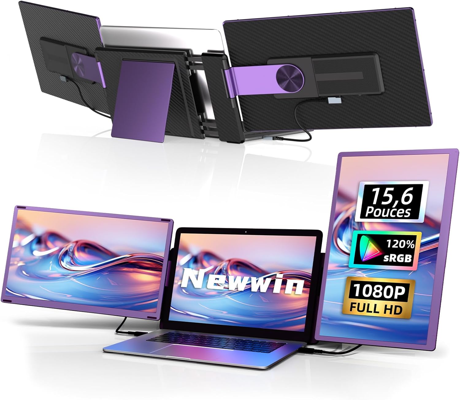 Triple Ecran PC Portable 15.6" FHD 1080P IPS Extension Multi Ecran Double Ecran PC Portable Moniteur Portable Monitor pour 13"-17.3" Ordinateur Portable Compatible avec Mac Windows Chrome Switch PS5