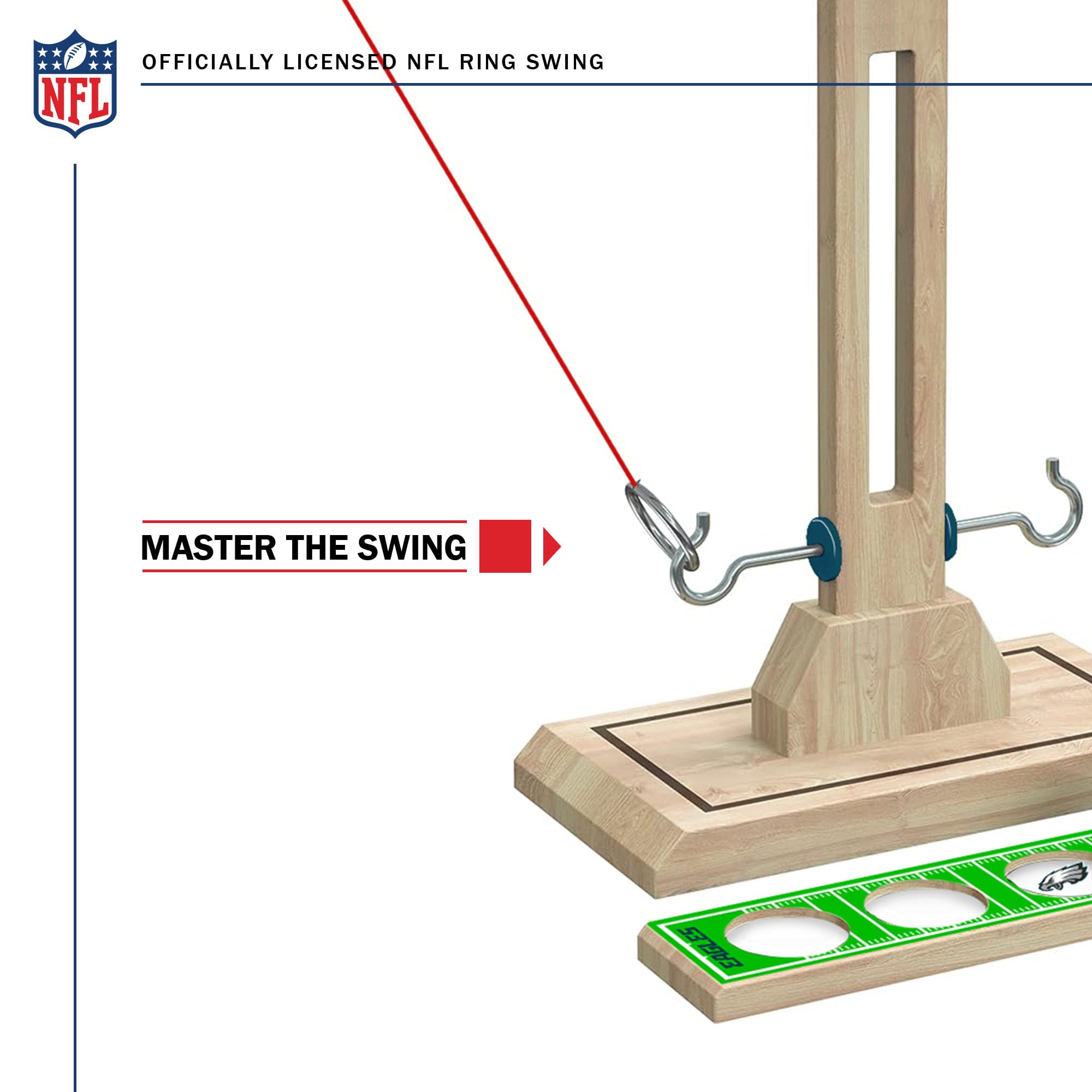 Wild Sports NFL Philadelphia Eagles Wooden Ring Swing Battle - Head-to-Head Ring Toss Hook & Ring Game for NFL Fans