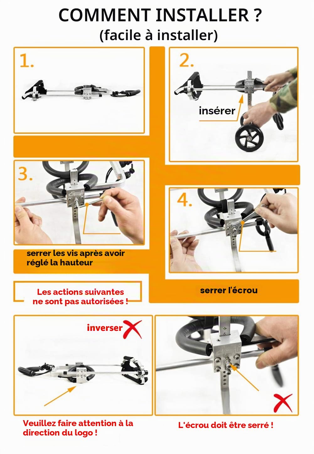 Harnais de Soutien pour Chien, Fauteuil Roulant pour Chat Lapin Handicapé Réadaptation pour Patte Arrière/Jambe Arrière, Aide à Marcher, Chariot pour Les Animaux âgés et Blessés