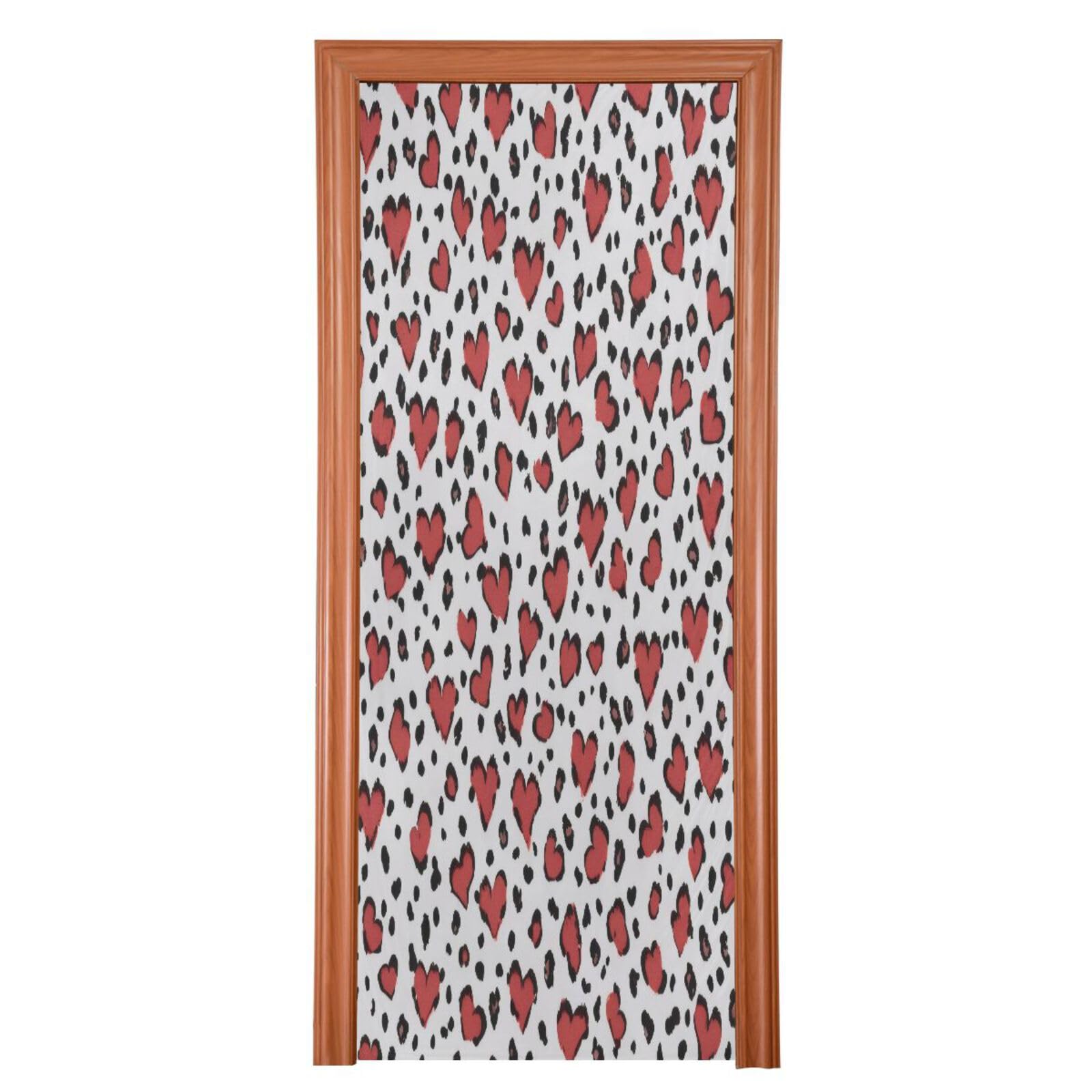 FLildon Love Heart Leopard Valentine's Day Door Cover Decoration, Party Accessory Porch Decor for Festive Ornament Room Door Covers 35 x 79 Inch