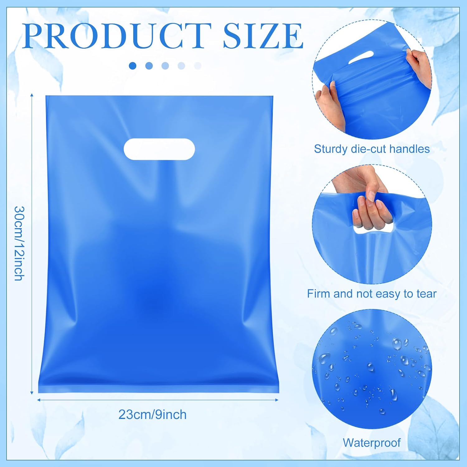 Qilery 500 Pcs Plastic Merchandise Bag Bulk with Die Cut Handle 9 x 12 Inch Strong Durable Shopping Bags for Small Business, Boutique, Retail, Gifts, Trade Show, Party(Blue)