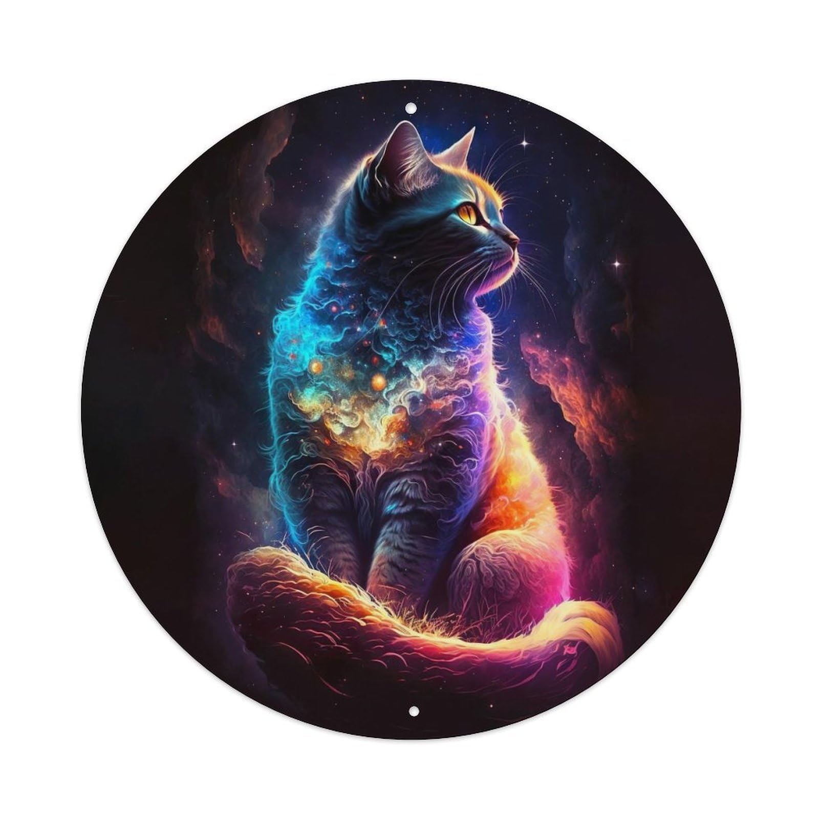 Animal Cosmic Cat Nebula Galaxy Space Fantasy Glow Artwork Vintage Metal Tin Sign Plaque Wall Decor for Cafe, Club Bar, Office, Garden Metal Poster 8x8Inch