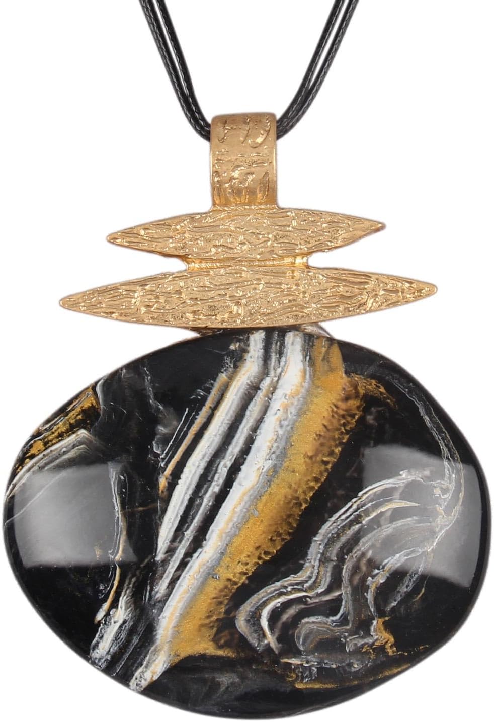 GelConnie Long Necklaces for Women Boho Large Pendant Necklace Casual Bohemian Brown Leather Choker Sweater Circle Statement Stone Necklace