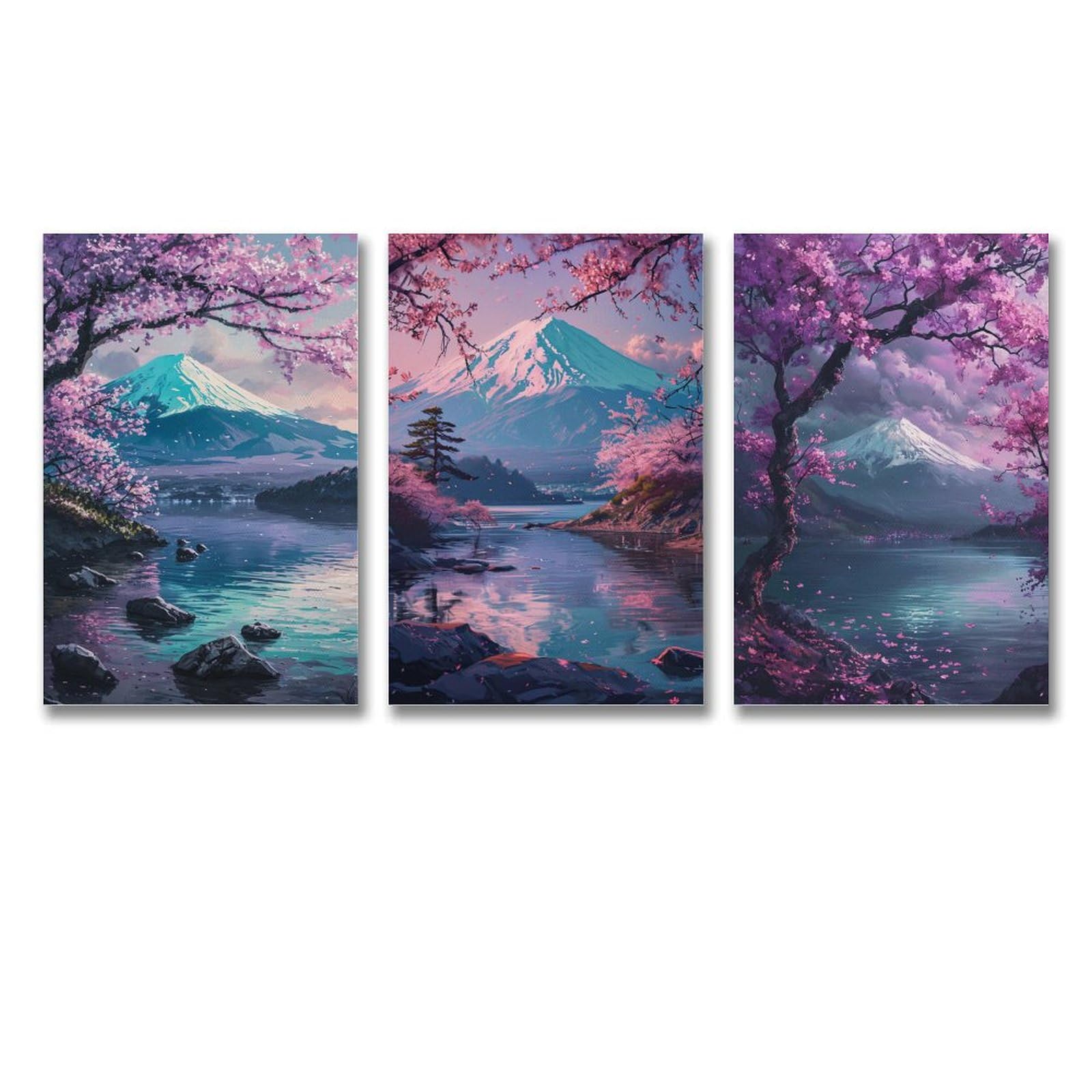 Amazon.co.jp: 3枚 富士山と桜が引き立て合う 絵画 インテリア