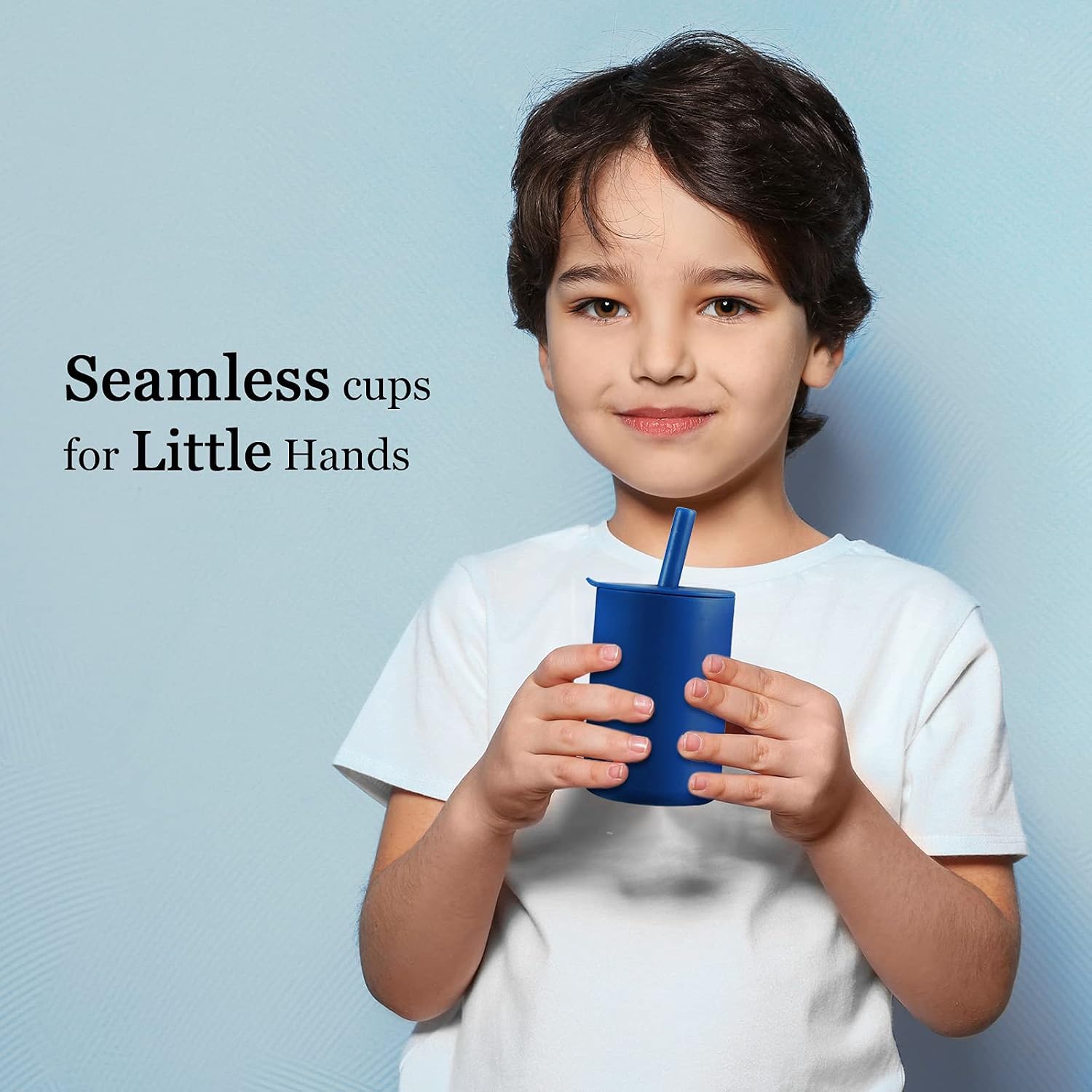Mini Baby Silicone Cups with Straw Reliable Lid Sippy Cup Reliable 6 oz Unbreakable Training Cup for Toddler (Blue, Green, Dark Blue,3 Pieces)