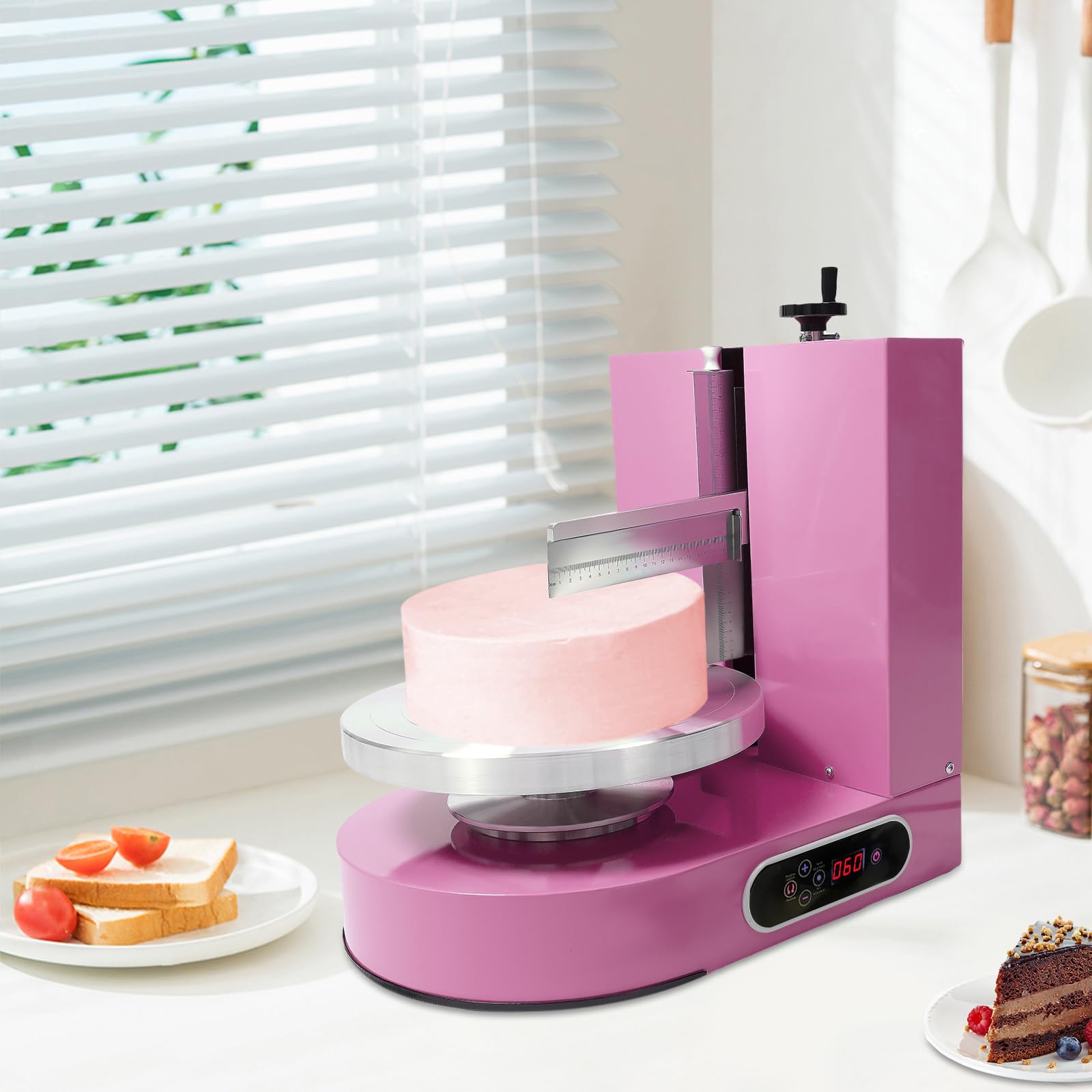 Máquina para Extender Crema y Untar Pasteles, máquina para Decorar y Cubrir Pasteles, alisador de Crema para Pasteles de 4 a 12 Pulgadas, máquinas para Untar Mantequilla (Estilo 01 Rosa).
