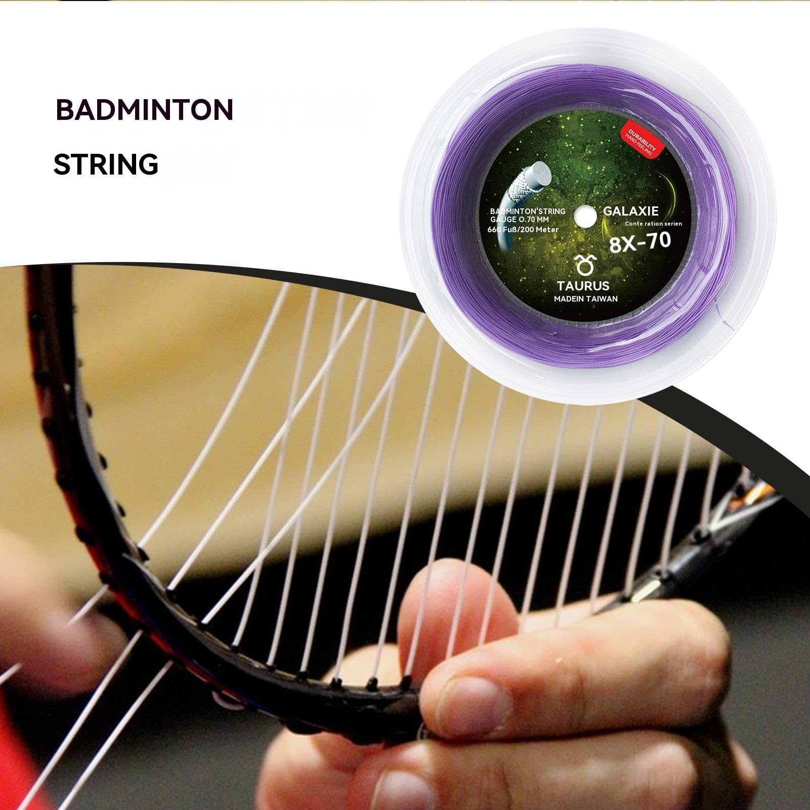 Generisch Corda per racchetta da badminton, tiro potente, filo lungo preciso per racchetta da badminton, 200 m, corde di ricambio altamente elastiche, per principianti, atleti, dilettanti