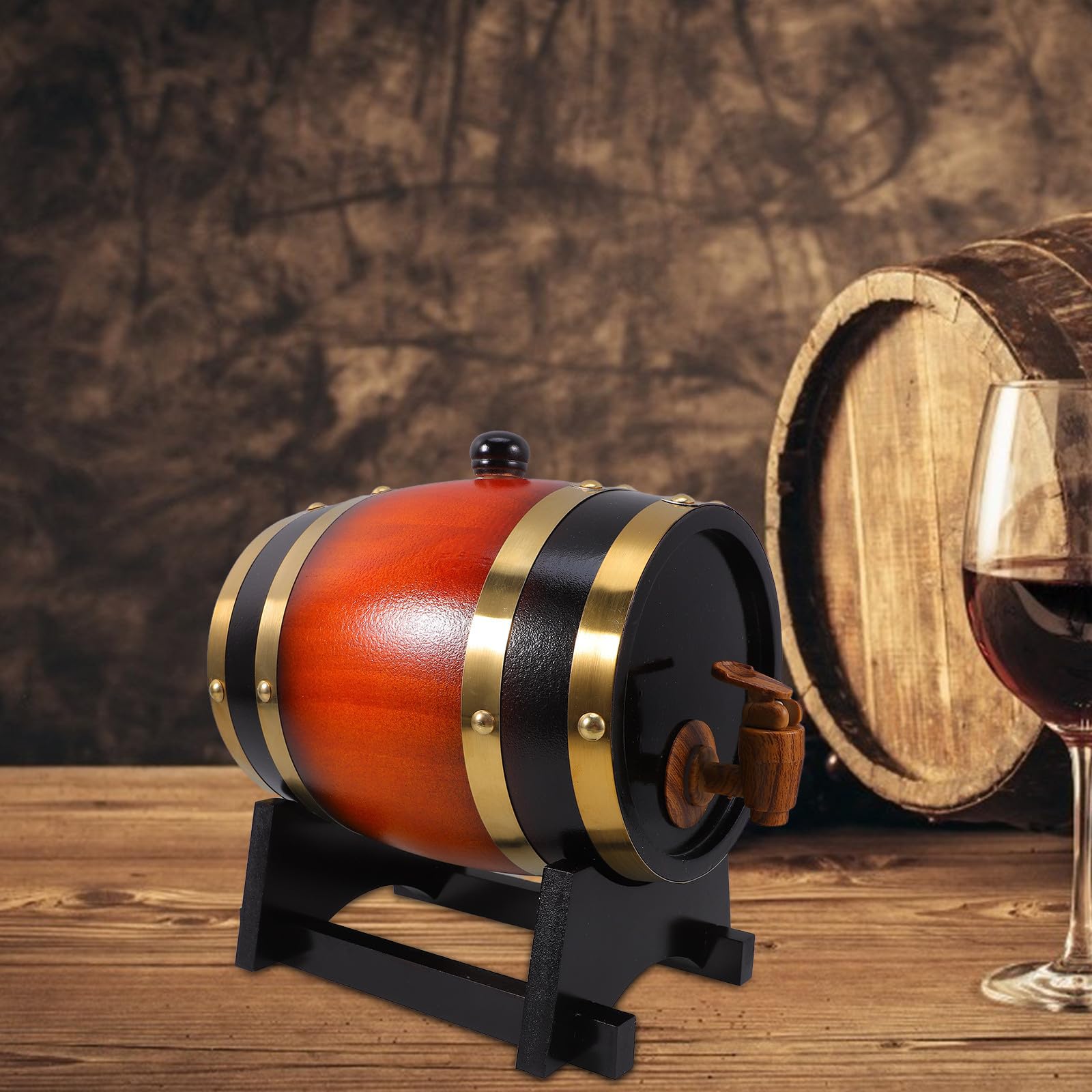 Barril de Bebida de Mesa, Barril de Barra de Madera con Soporte y Grifo, Marrón, Madera y Resina, Sellado Excelente, para Restaurantes y Camping