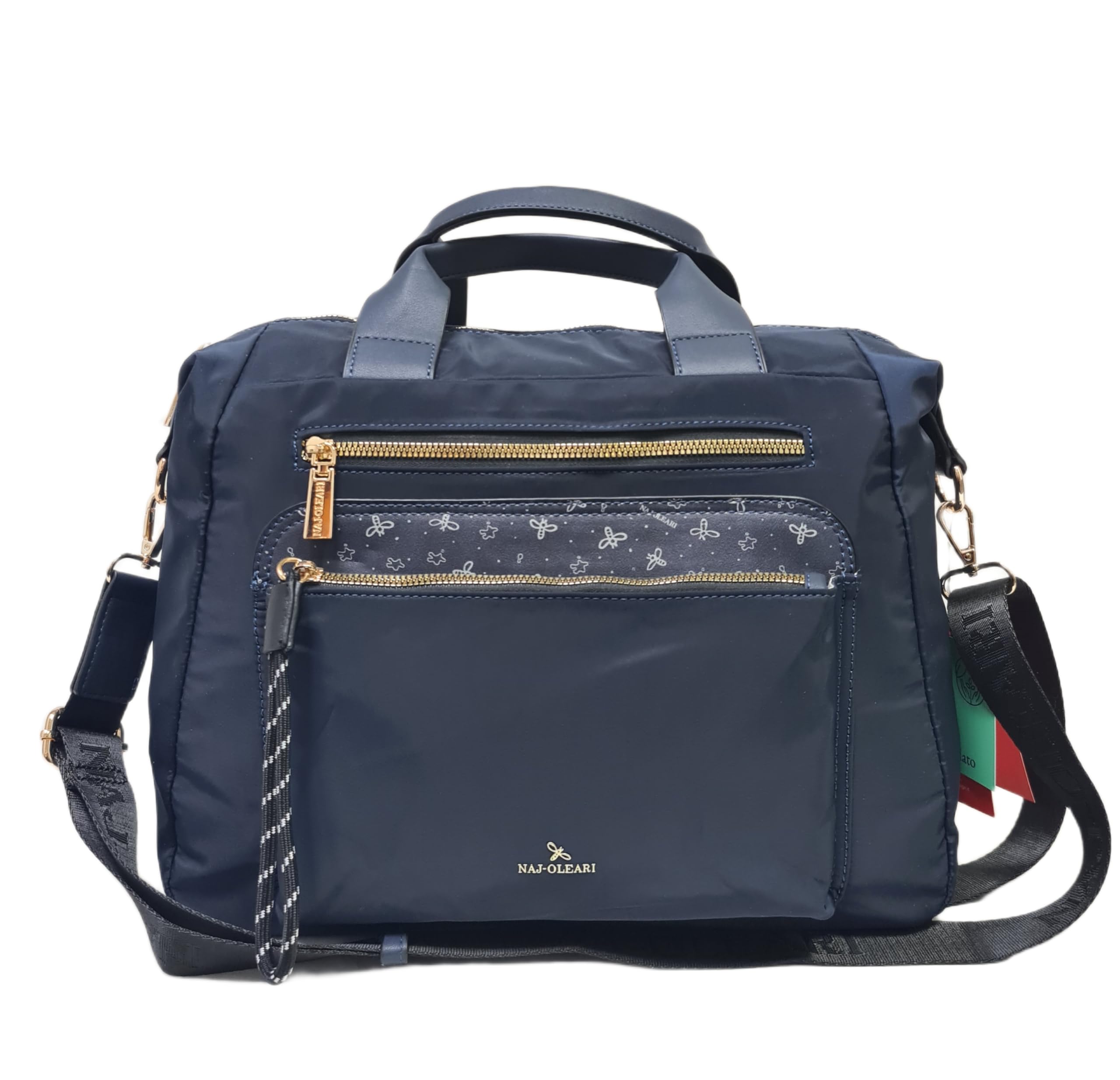 NAJ-OLEARI Borsa Cartella Donna in Nylon Riciclato, Multitasche con Cerniere Dorate, Portadocumenti Multiuso, Dimensioni 27x37x15 cm, Art. 61834/A