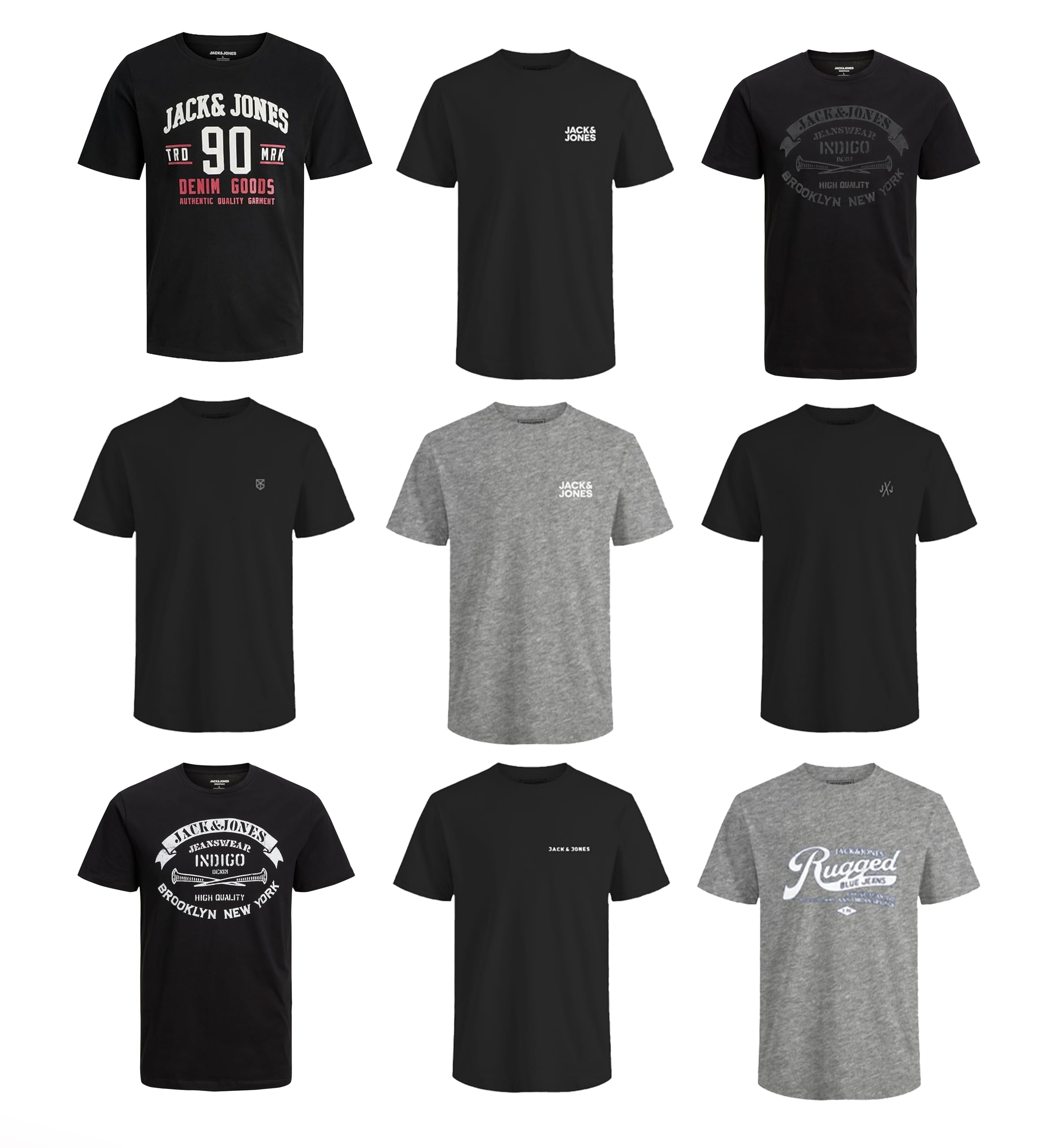 JACK & JONES Herren JJECORP Logo Tee SS Crew Neck MP, Black/A W. 7 x Black + 2 DGM, M
