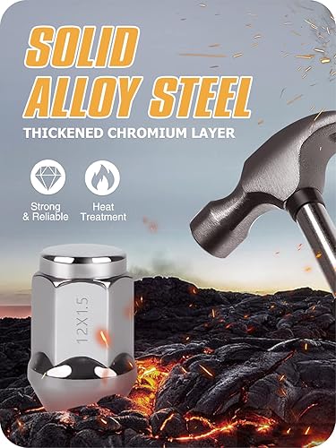 Vista 4 de MIKKUPPA Tuercas de rueda M12x1.5, repuesto para Jeep Compass 2006-2017, Patriot 2007-2017, Chevy Cruze 2010-2019, rueda Malibu Aftermarket Cromo