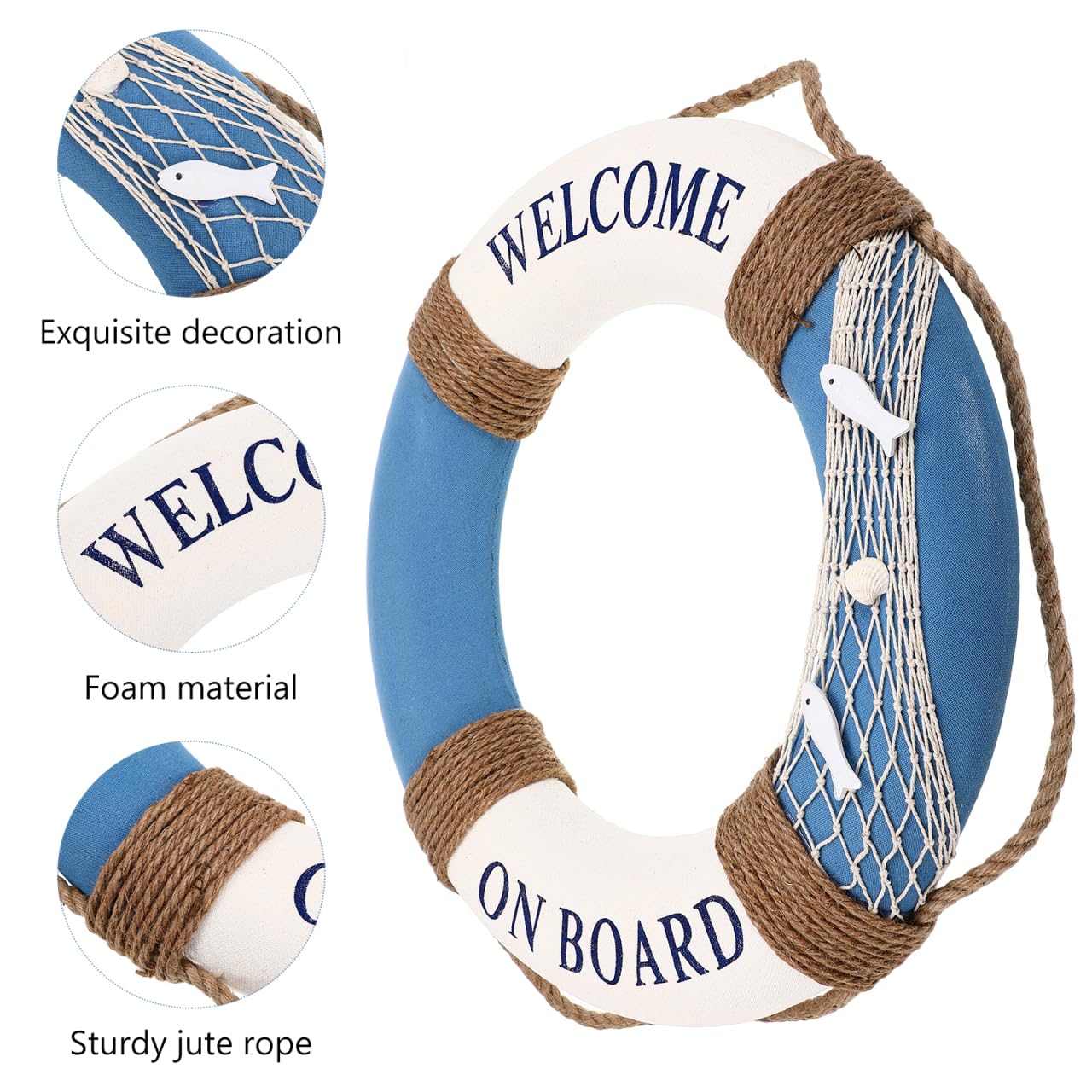 MAGICLULU 1 Stück 50 cm Simulation Schaum Rettungsring Anhänger Kreative Bunte Rettungsring Wanddekoration Nautischen Lebensring Wanddekor Für Restaurant Bar Home (Blauer Fisch)