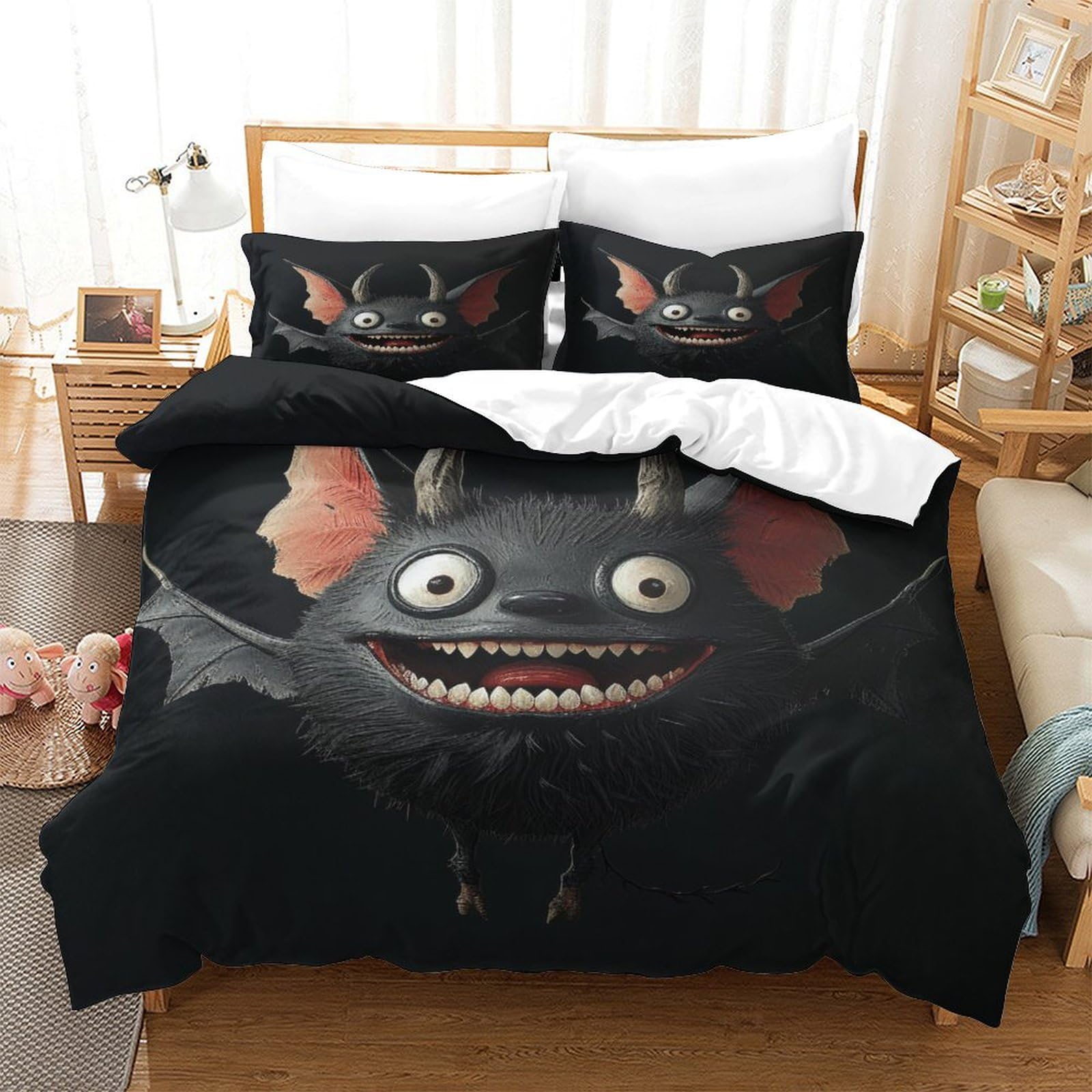 P1S9U7W5Y 3D Printed Cartoon Monster Duvet Cover Set 3pcs Microfiber Anime Bedding Set King