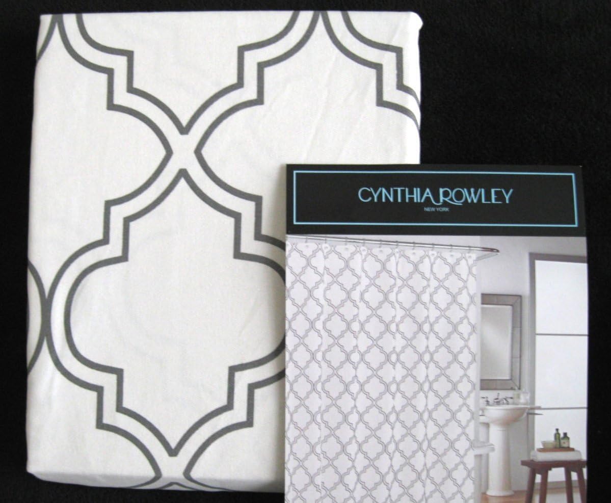 Cynthia Rowley Moroccan Tile Quatrefoil Grey on White Fabric Shower Curtain Lattice