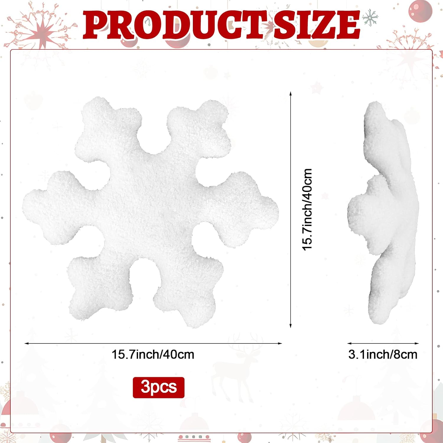 15.7 inch 3 Pcs Christmas Snowflake Decorative Throw Pillows 3D Snowflake Pillows Plush Cute Pillow Snowflake Shaped Pillows for Christmas Winter Decor Couch Sofa Bed Decoration