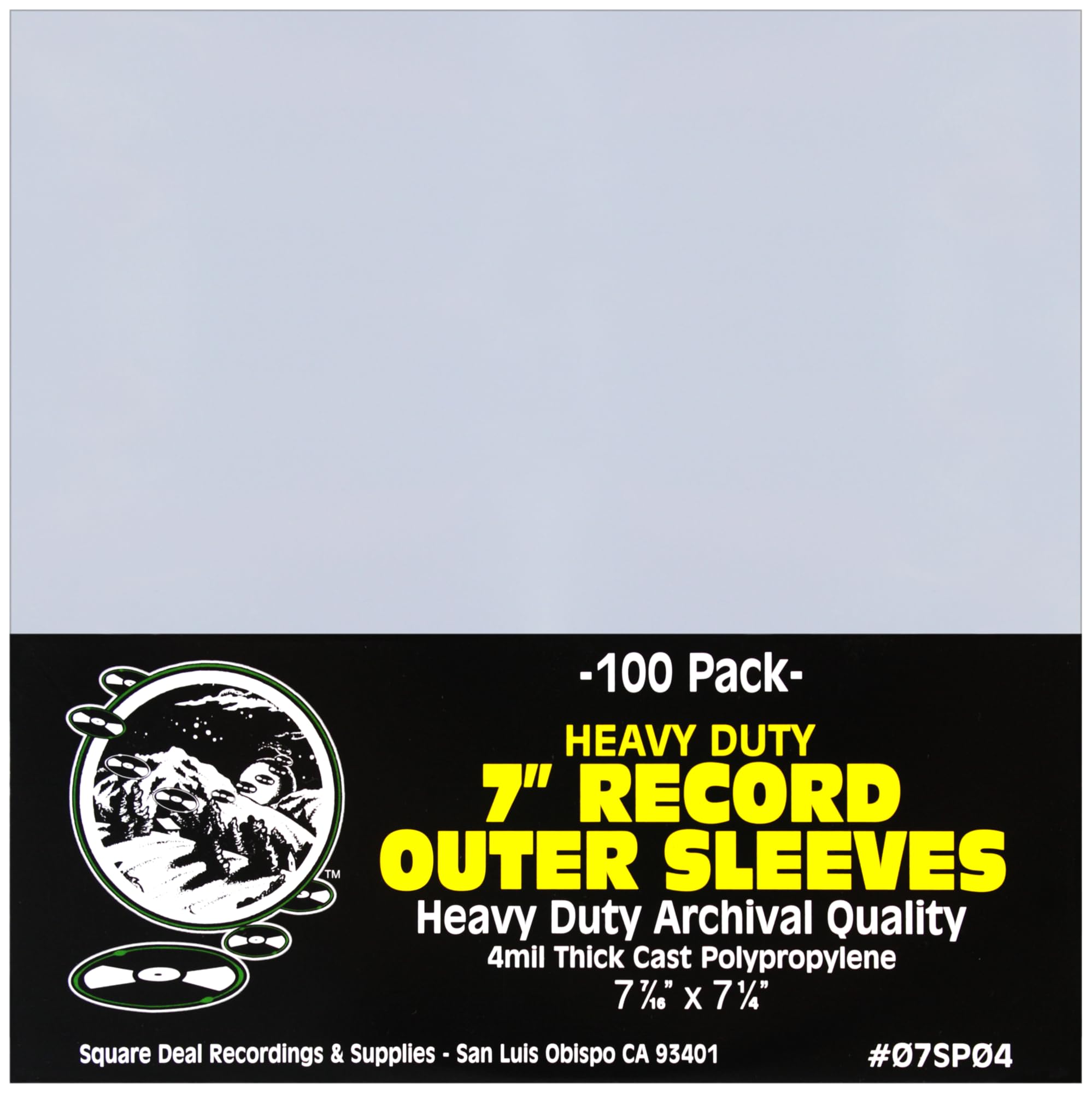 (100) Square Deal Recordings & Supplies 7" 45rpm Vinyl Record Outer Sleeves - Heavy Duty 4mil Thick - Archival Quality - #07SP04
