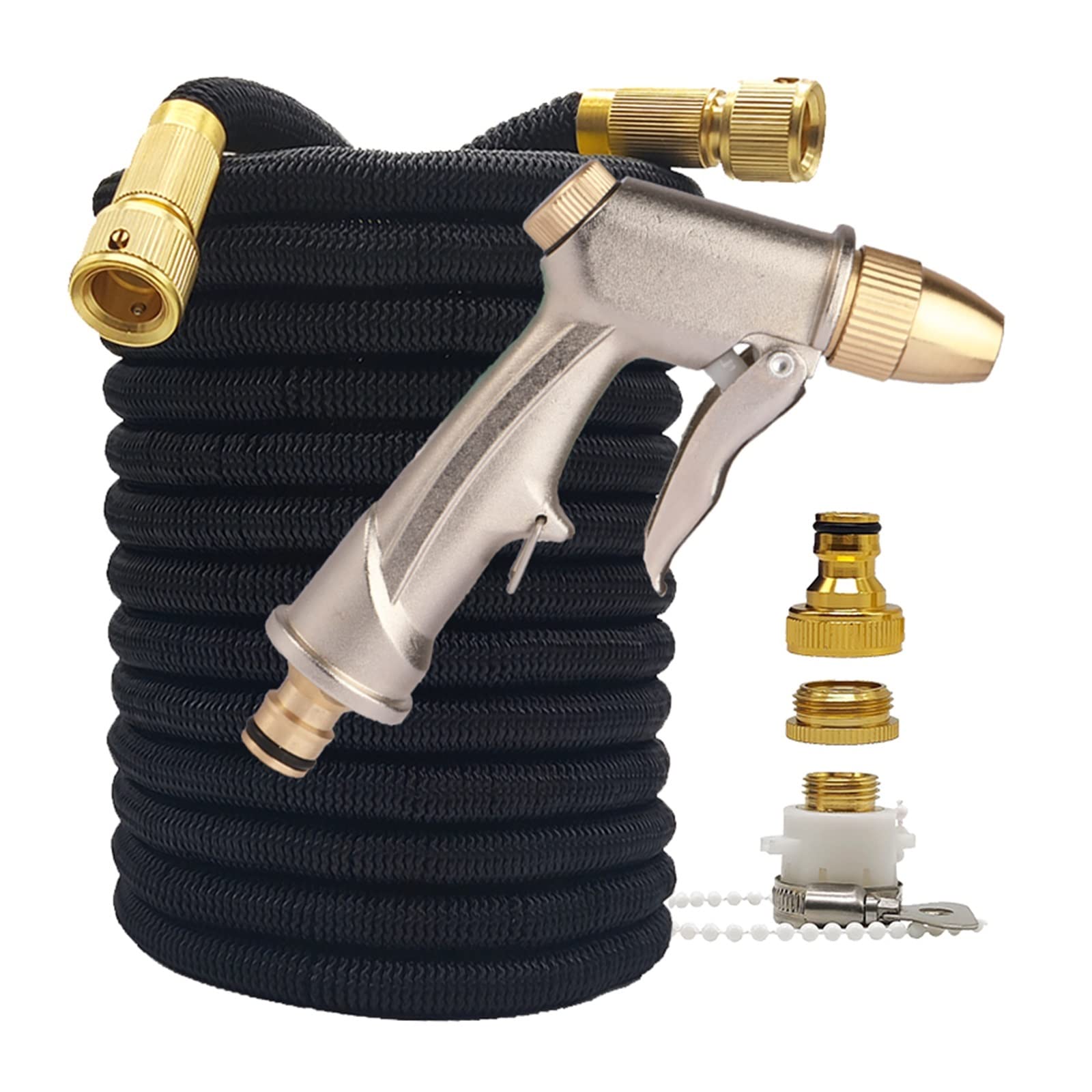 Garden Hose High Pressure Garden Water Hose Expandable Double Metal Connector PVC Reel Water Pipes for Garden Farm Irrigation Car Wash(Black Hose with Gun,25ft)