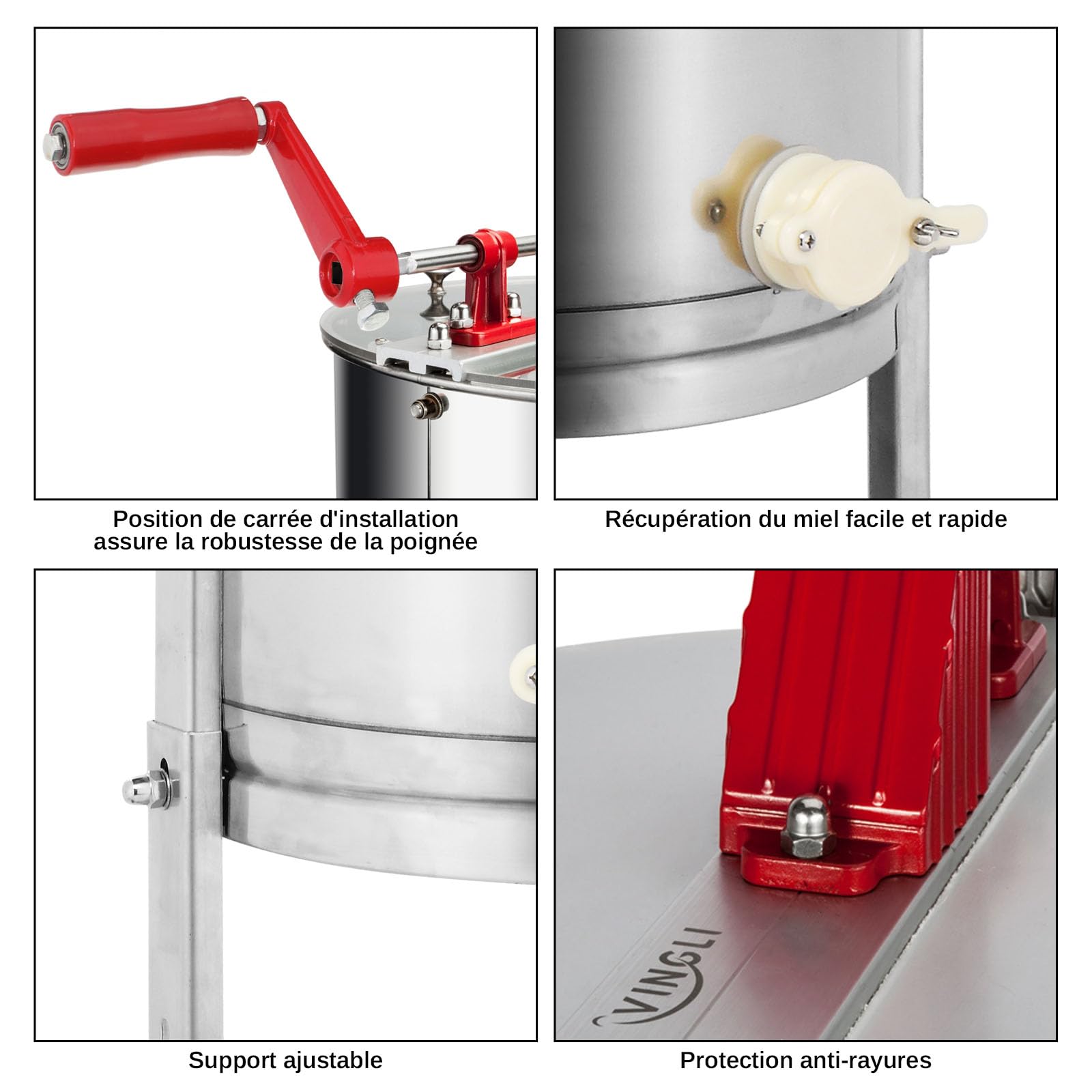Bonnlo Extracteur de Miel Manuel, Centrifugeuse Séparateur Miel en Acier Inoxydable avec Support, Équipement d'Apiculture pour Extraction de Miel (3 CADRES)