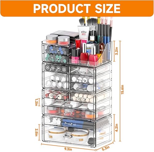 Miniatura 3 de Cq acrylic Organizadores de maquillaje transparentes para tocador, organizador de cuidado de la piel con 13 cajones para tocador, organizador de