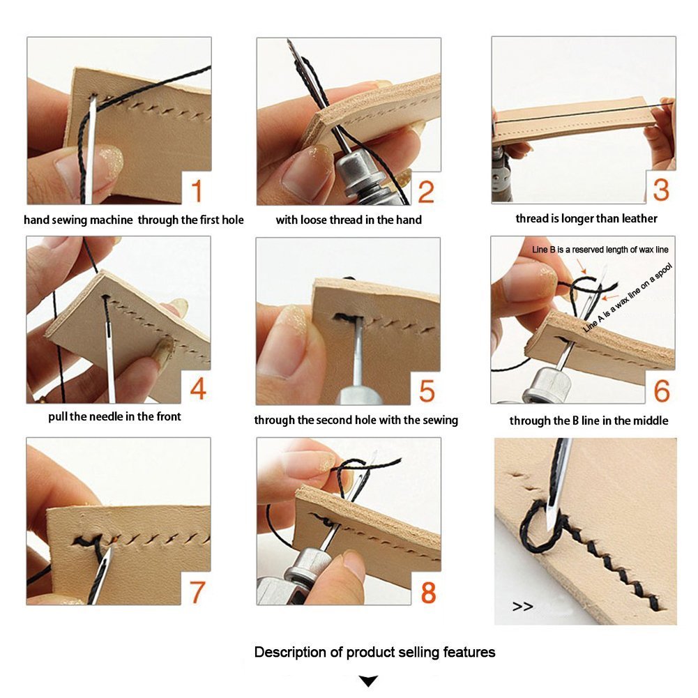 Co-link DIY Handmade Leather Tool Leather Factory Lock Stitch Sewing Awl Automatic Awl Leather Craft Tool Super Carving Wax Line Hand Art Needle Sewing Machine