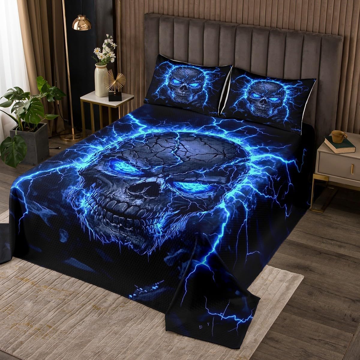 Erosebridal White Cartoon Ghost Quilt Set Queen Halloween Theme Ghost Bedspread Boho Floral Plants Coverlet Set for Kids Adults,Galaxy Starry Black Bedding Quilted