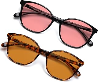 2 Pack Indoor FL-41 Rose & Outdoor Brown Tinted Migraine Glasses | for Fluorescent Light Sensitivity, Photophobia, LED Gaming Computer Screen Glare, Blue Light Glasses Women, Lightweight Frame