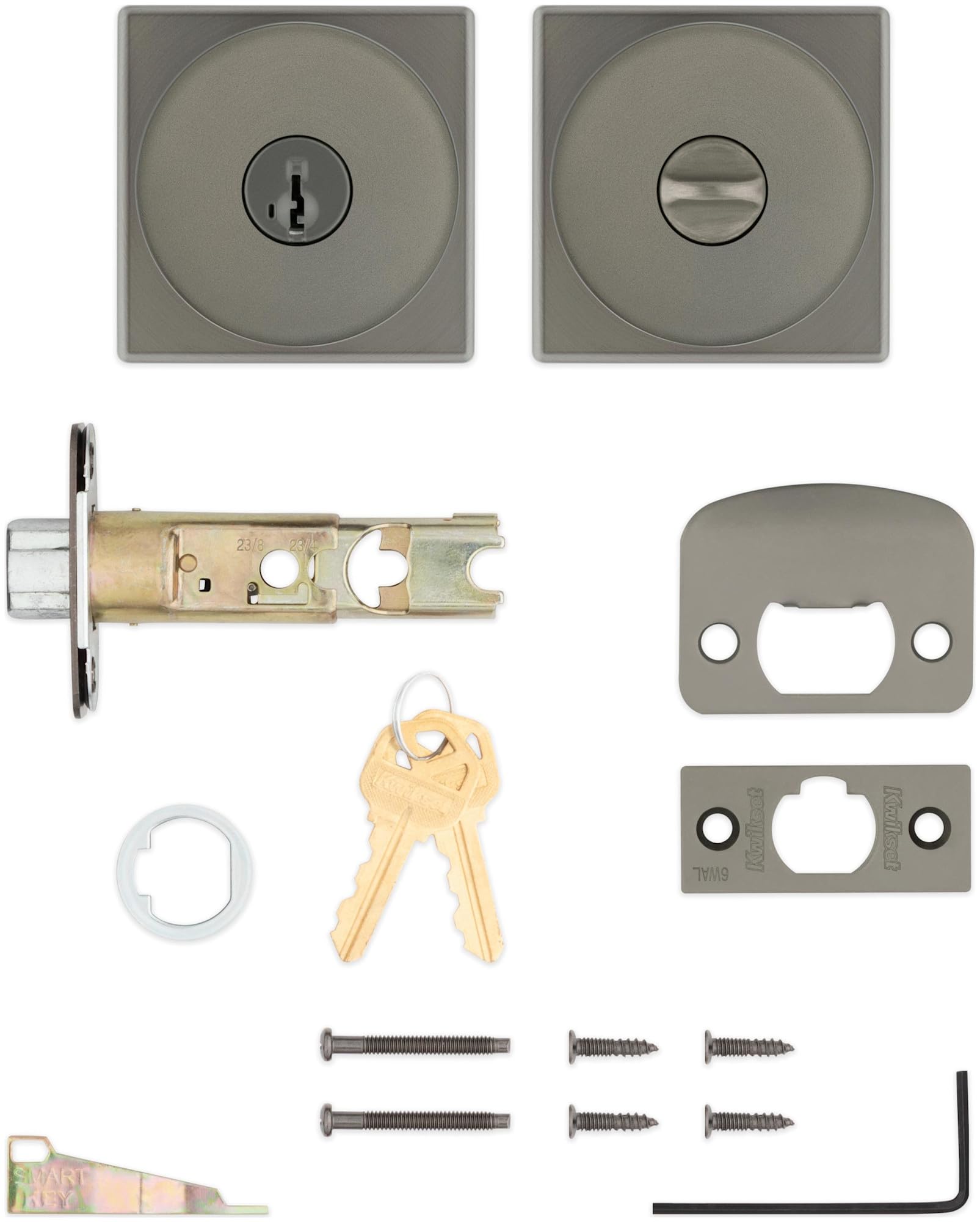 Kwikset 740PSKSQT-26DS 740PSKSQT-S Pismo - Juego de pomos para puerta de entrada con llave de un solo cilindro con rosa cuadrada y llave inteligente