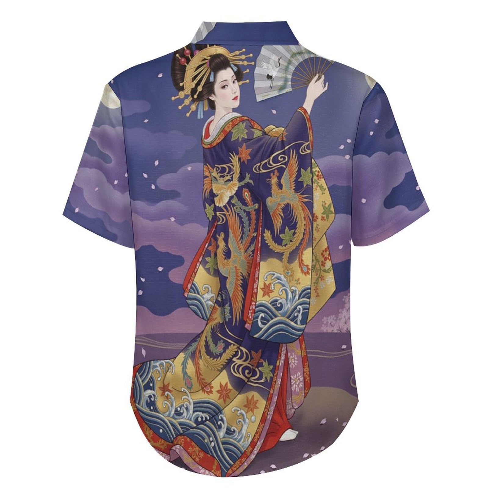Camicia da Uomo a Maniche Corte Funky, Geisha Tradizione Etnica Giapponese, Aloha Camicias Estiva per la Spiaggia, vestibilità Normale con Bottoni, per Libero Vacanze