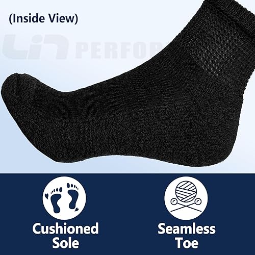 Miniatura 10 de Calcetines para diabéticos con parte superior no vinculante y suela acolchada para hombres y mujeres, 6 pares (XL, negro)