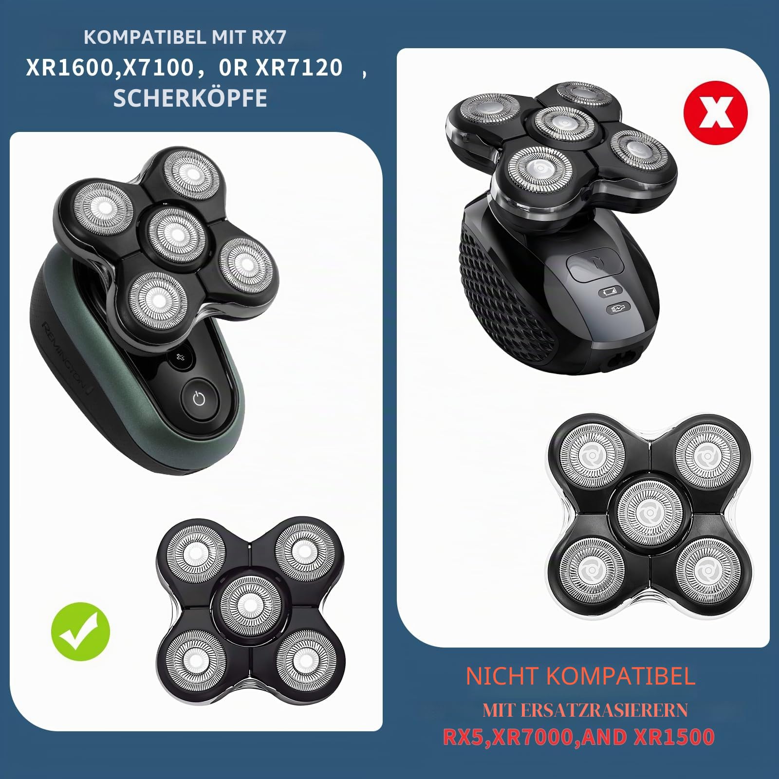 Elektrorasierklinge, kompatibel mit Remi**ton XR1600, RX7, BOSS XR7120 - Ersatzteile für Serie XR7100 (2 Stück)