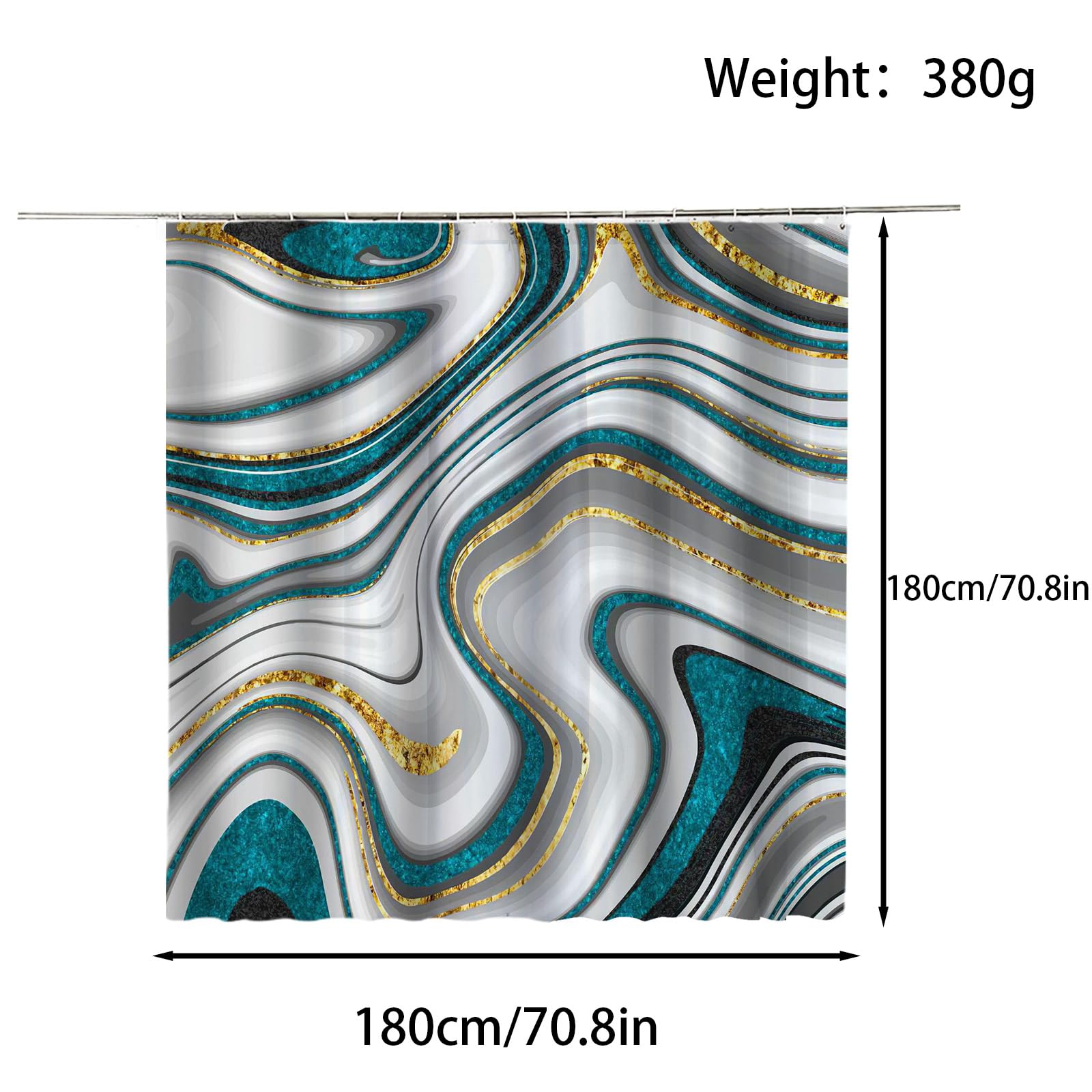 FAIRYGATE Weighted Shower Curtains Polyester Fabric Bathroom Mould & Mildew Resistant With 12 Hook Waterproof Bath Curtain 180 x 180cm Long Liner Washable B9023 - Image 2