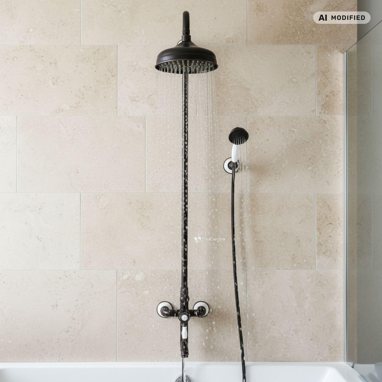 Sistema de Ducha Negro Latón Macizo Estilo Retro Nostálgico, Ducha de Cabeza 20 cm y Ducha de Mano, Montaje en Pared