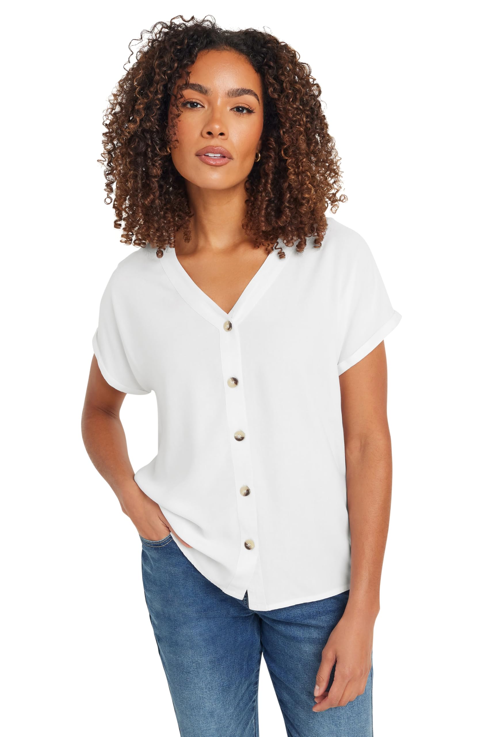 Women's White M&Co M&Co Button Front Blouse Size 16