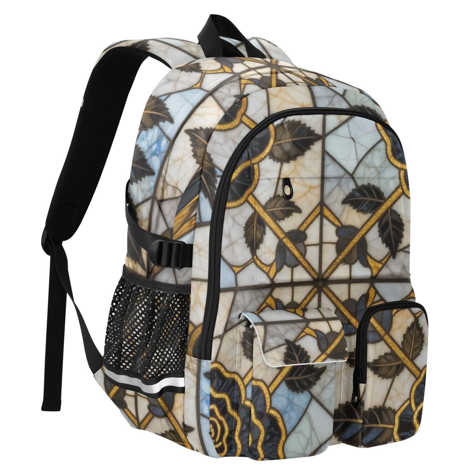 KLL Mochila de viaje para mujer, color negro, rosa, vidriera, gótica