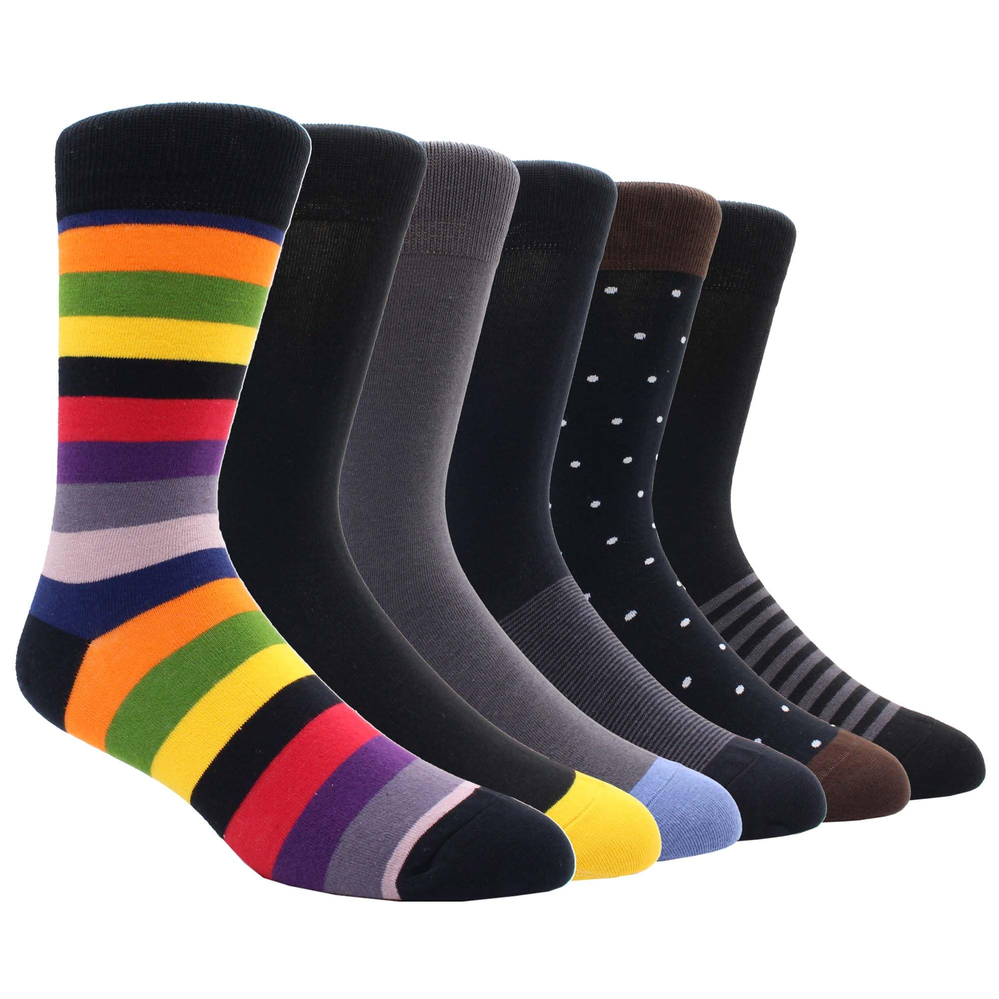 TOEJYJ Mens Fun Dress Socks, Pattern Funny Casual Socks Pack, Colorful Striped Cotton Novelty Socks Size 10-13