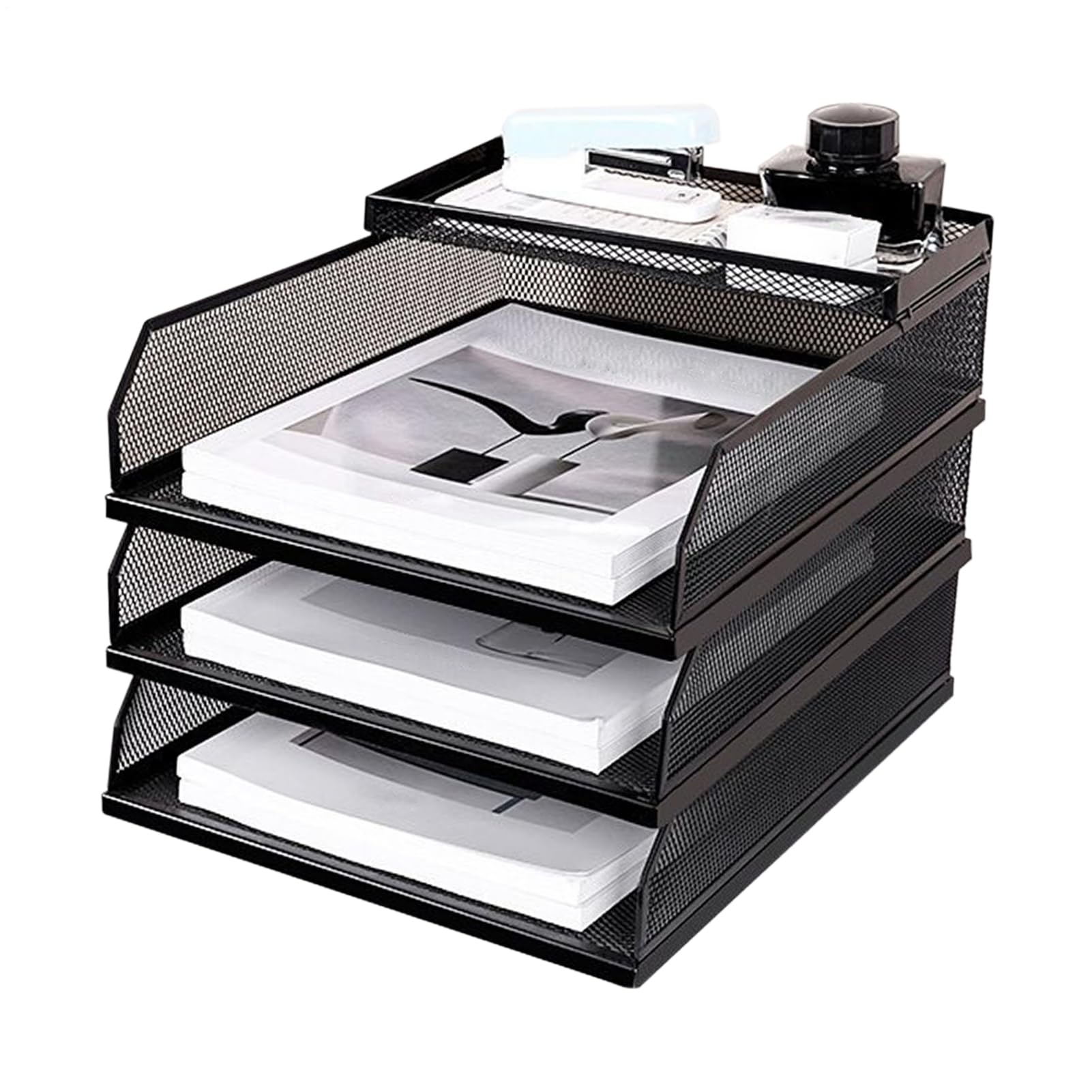 Taca papierowa Organizer na dokumenty i teczki z możliwością sztaplowania | Wielopoziomowy sorter A4 na listy i foldery do biura, szkoły, domu, na biurko i półkę, do szuflady, książek i