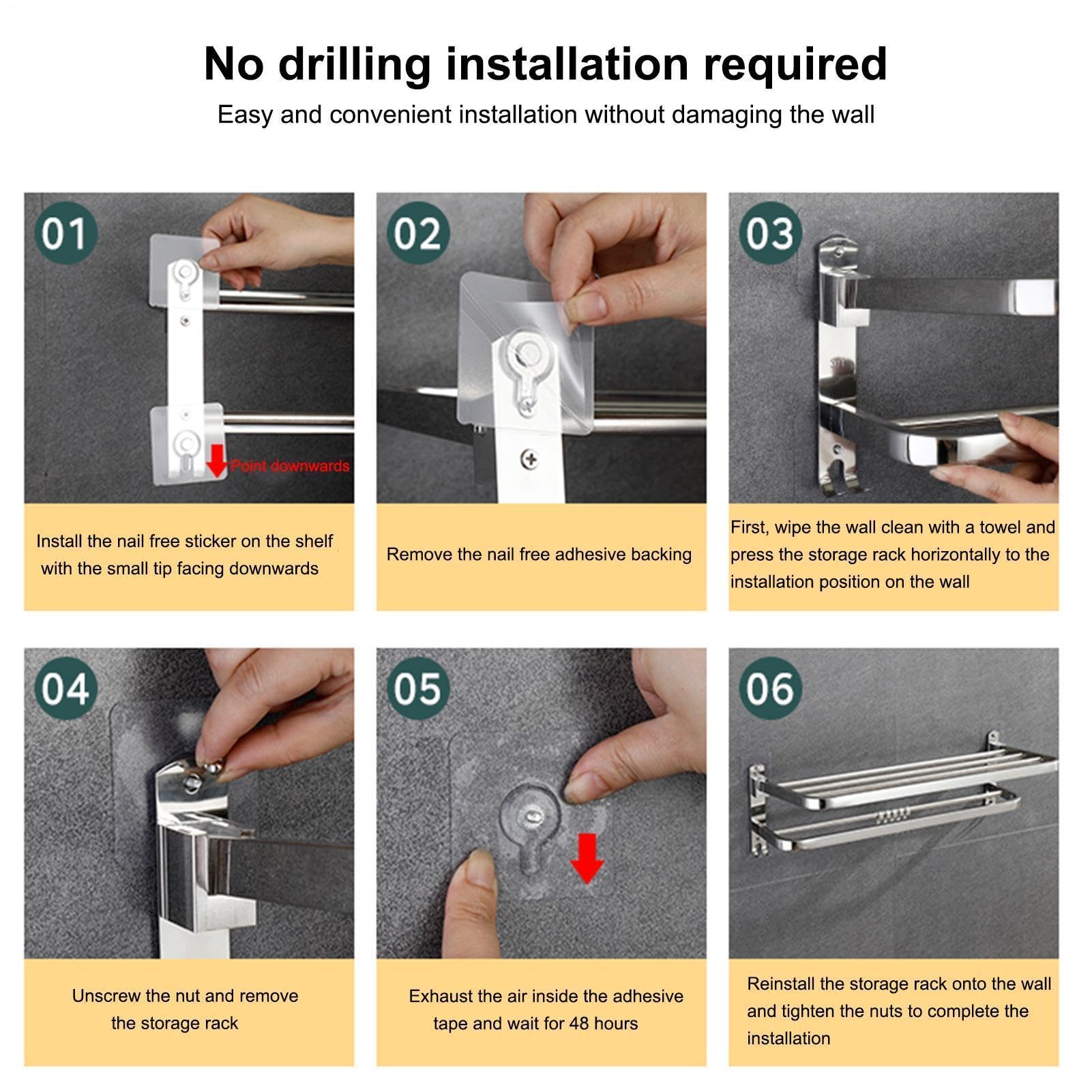 Toalleros para baño,Toallero Estante de Barra Doble Inoxidable | Toallero de pared para baño Toallero Estante de baño montado en la pared Estante plegable Percha de baño a prueba de