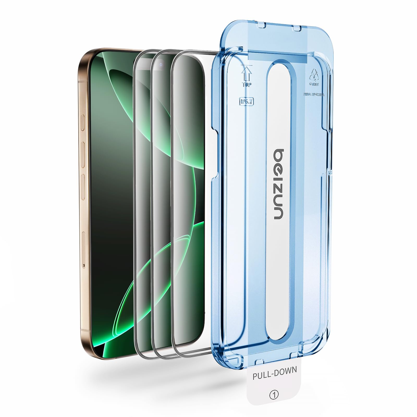 Beizun 3-pak ochraniaczy ekranu HD do iPhone'a 15 pro, szkło o wysokiej wytrzymałości 9h, pełne pokrycie, zestaw do automatycznej kalibracji, zero pęcherzyków + przyjazny dla obudowy, doskonałe